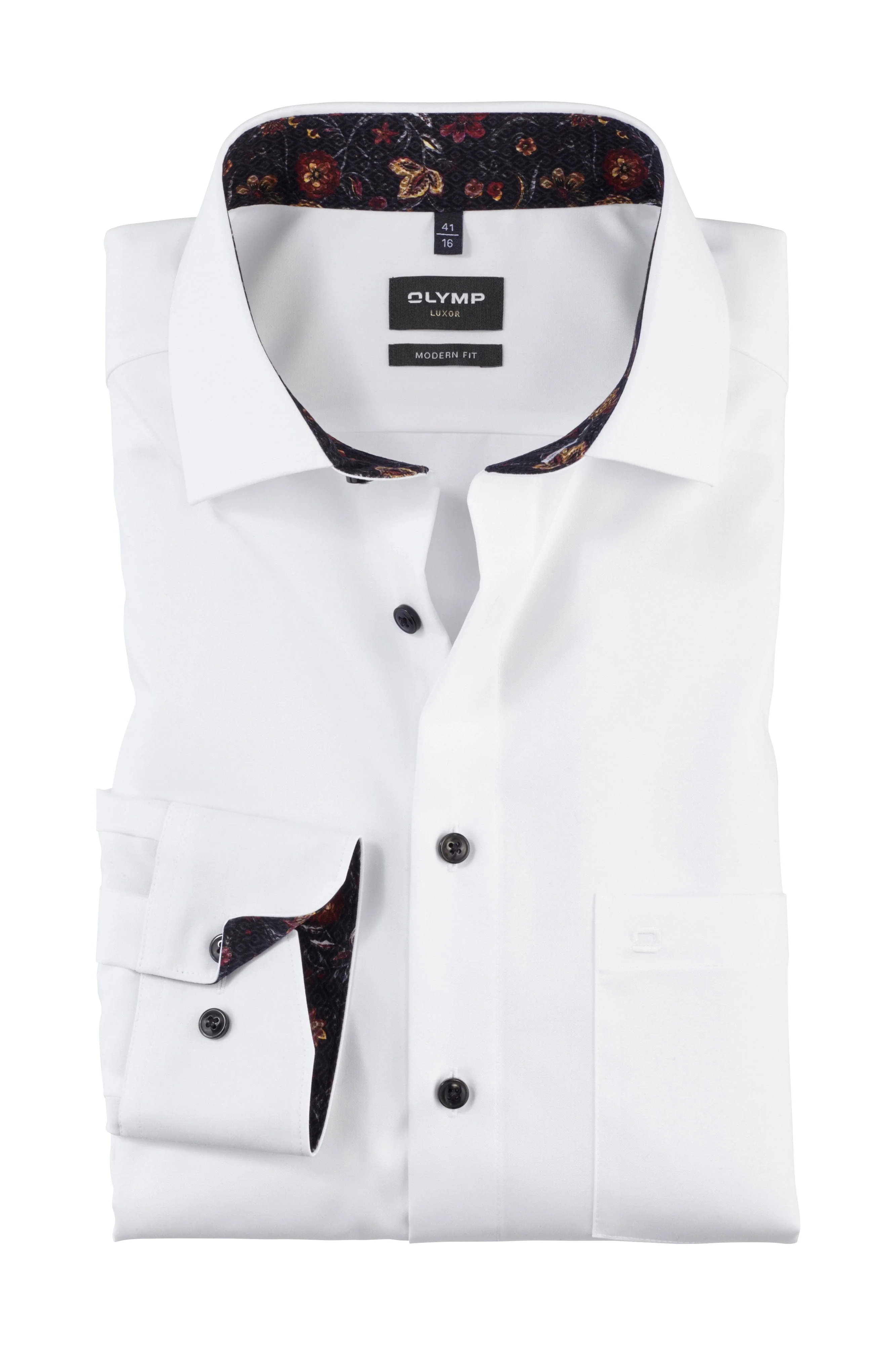 Luxor Modern Fit Plain Long Sleeve Shirt with Trim - White