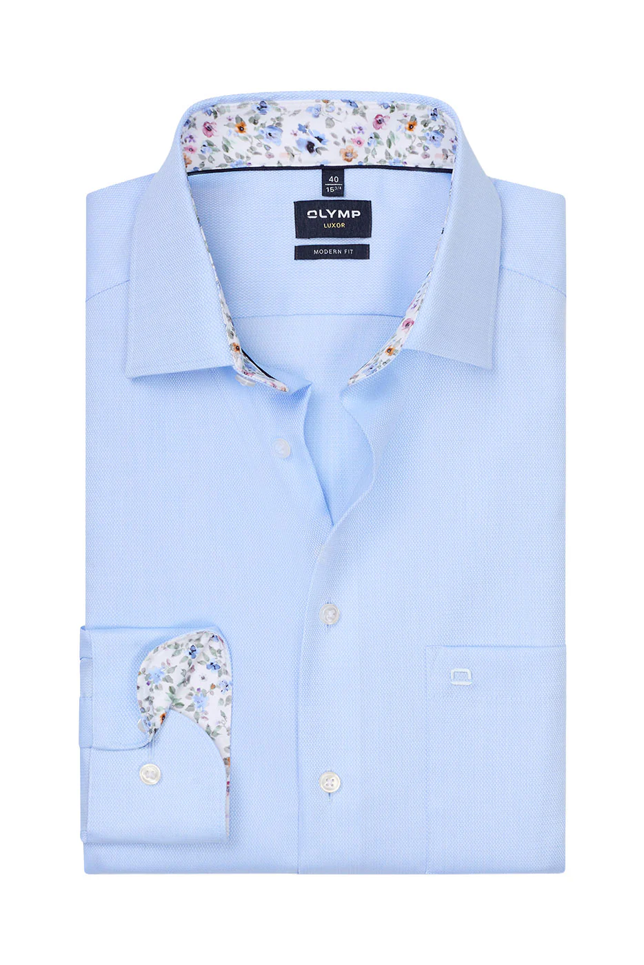 Luxor Modern Fit Plain Shirt with Floral Trim - Light Blue