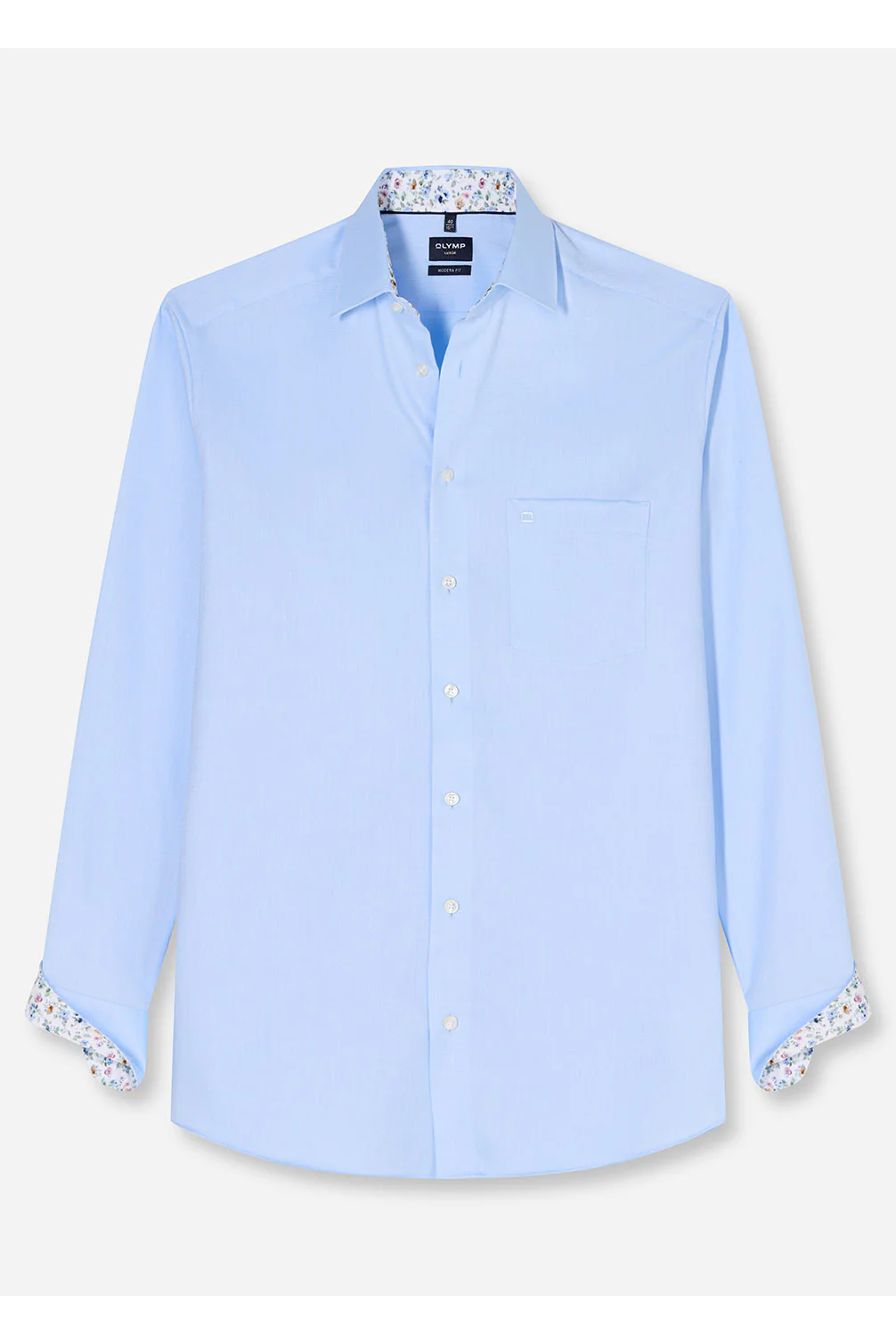Luxor Modern Fit Plain Shirt with Floral Trim - Light Blue - Image 2