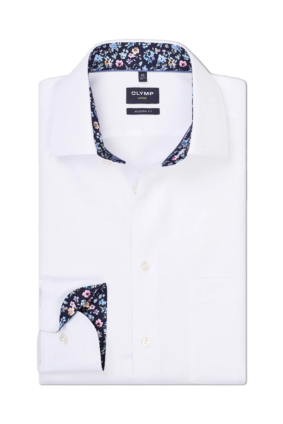 Luxor Modern Fit Plain Shirt with Floral Trim - White