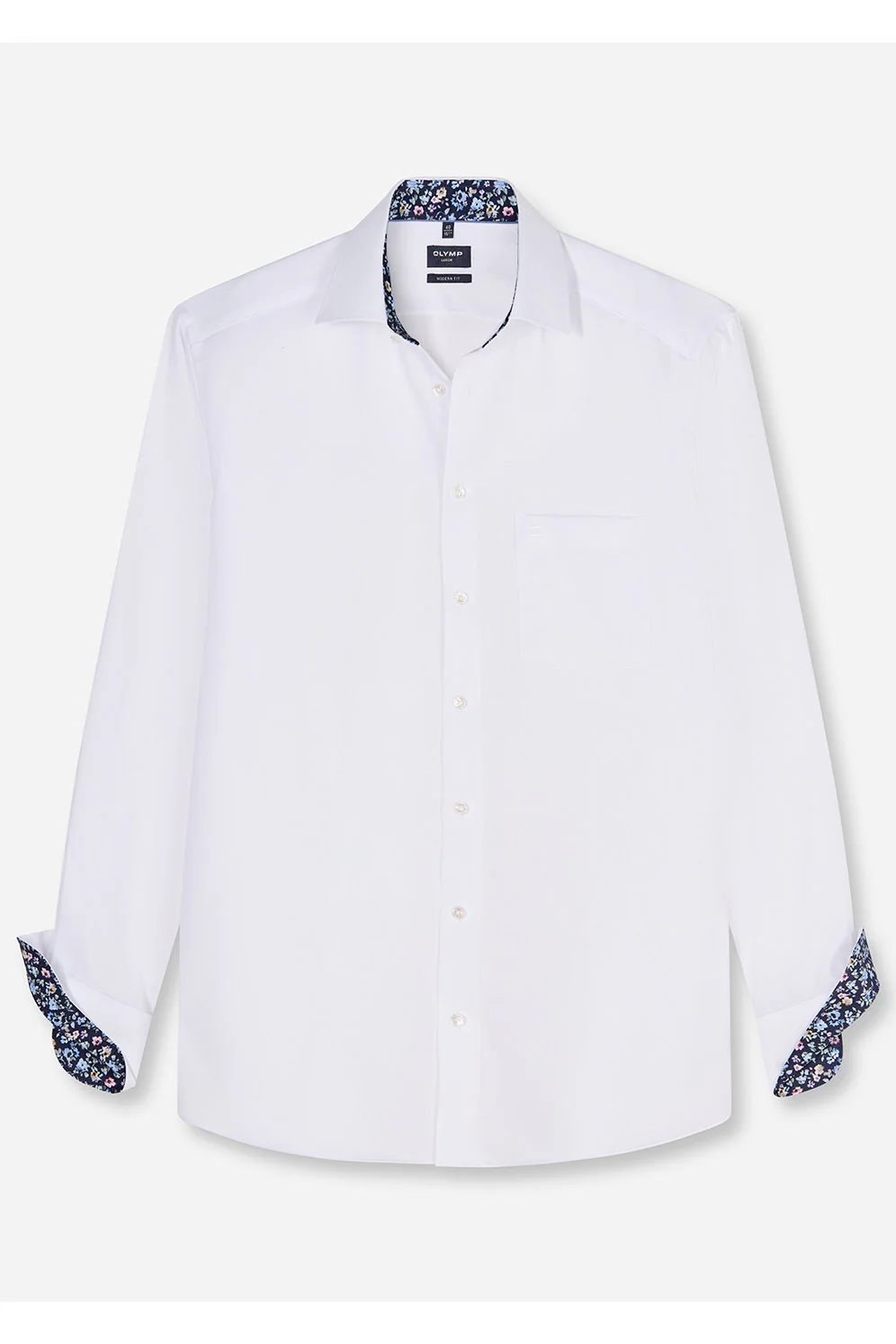 Luxor Modern Fit Plain Shirt with Floral Trim - White - Image 2