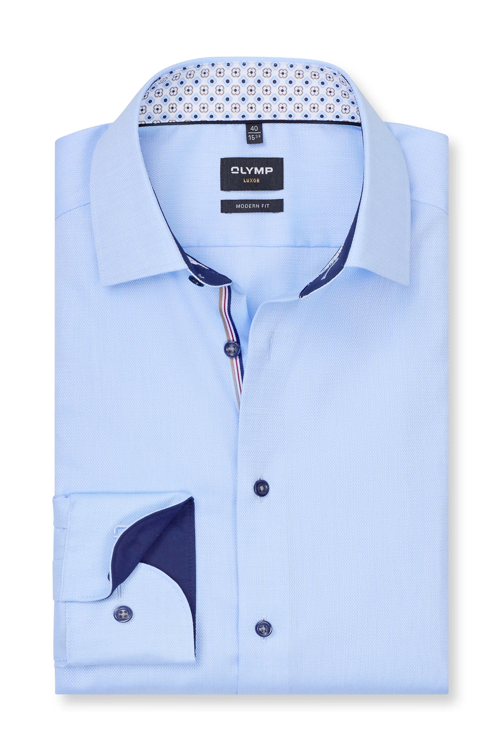 Luxor Modern Fit Plain Shirt with Geo Trim - Light Blue