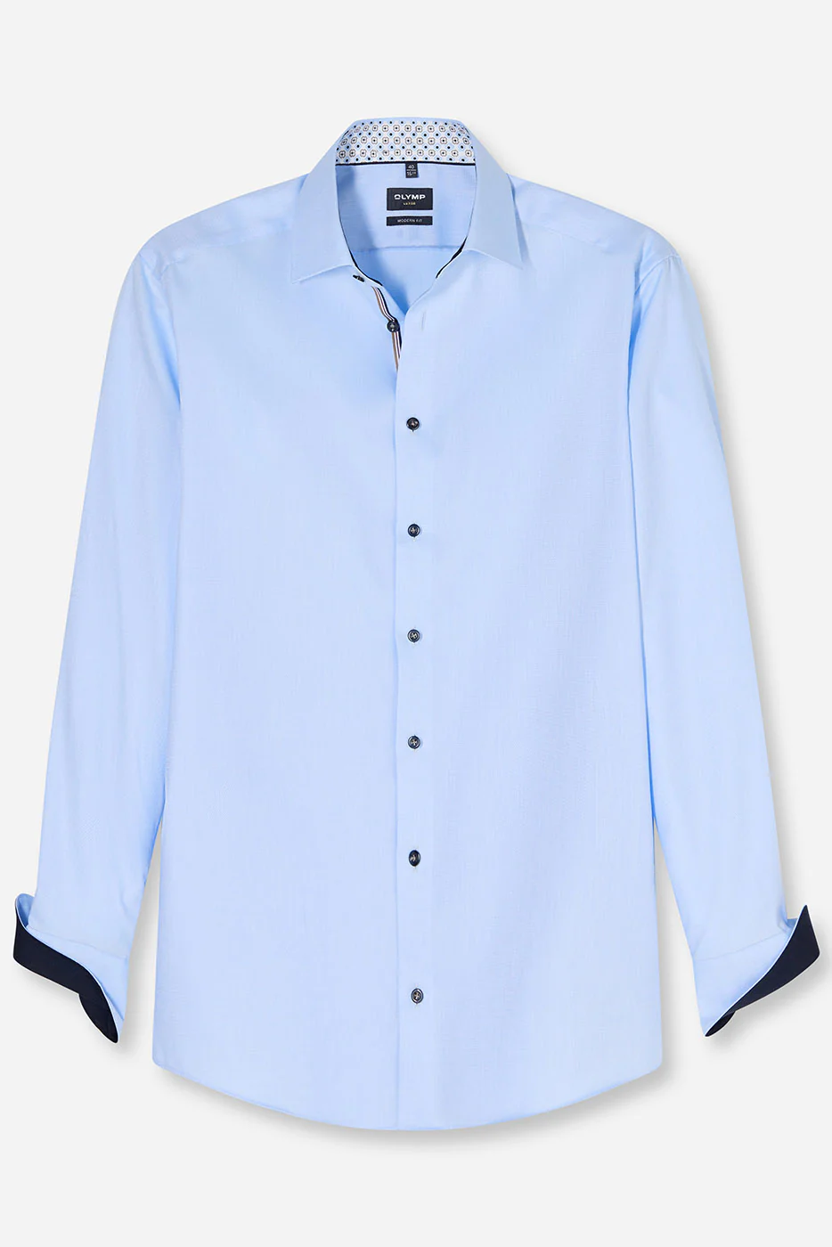 Luxor Modern Fit Plain Shirt with Geo Trim - Light Blue - Image 2