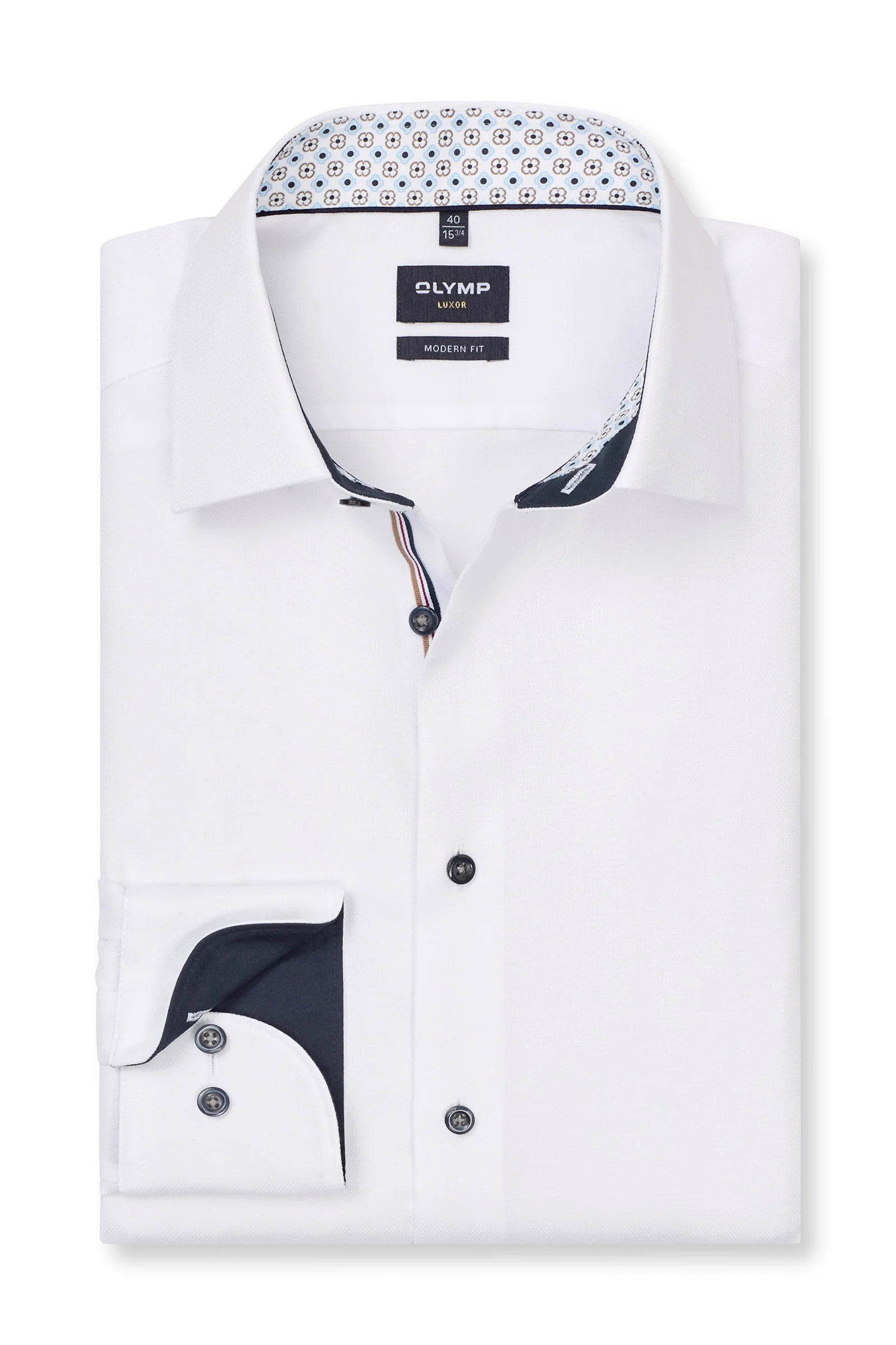 Luxor Modern Fit Plain Shirt with Geo Trim - White