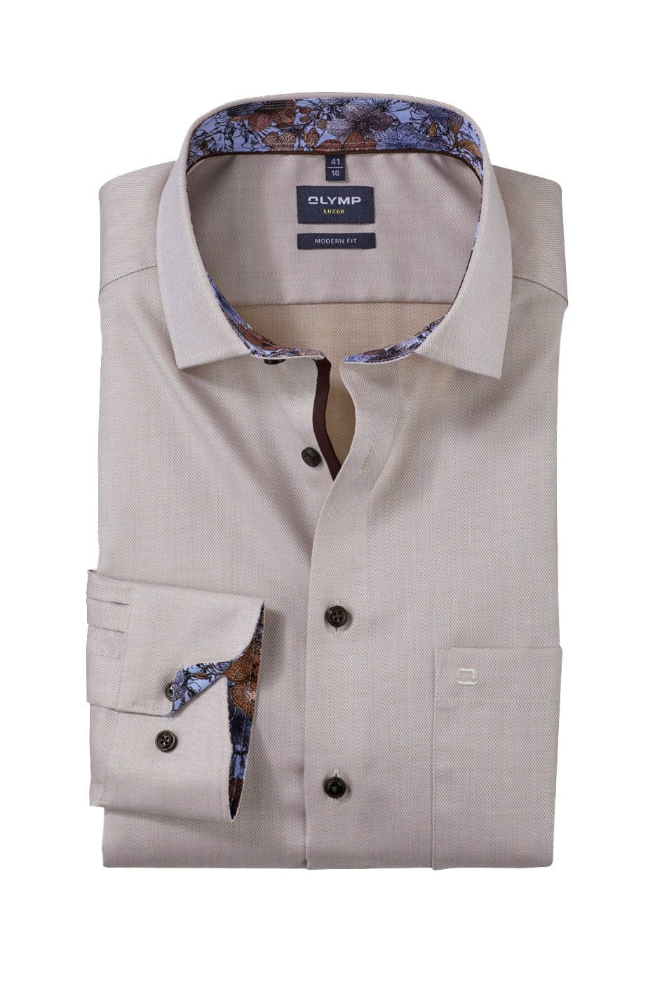 Luxor Modern Fit Plain Shirt with Trim - Natural