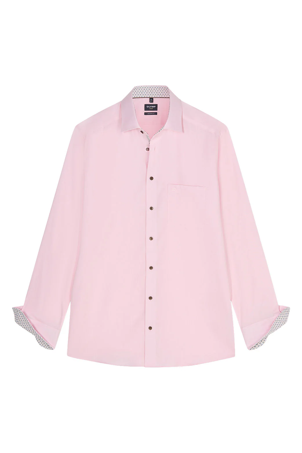 Luxor Modern Fit Plain Shirt with Trim - Pink - Image 2