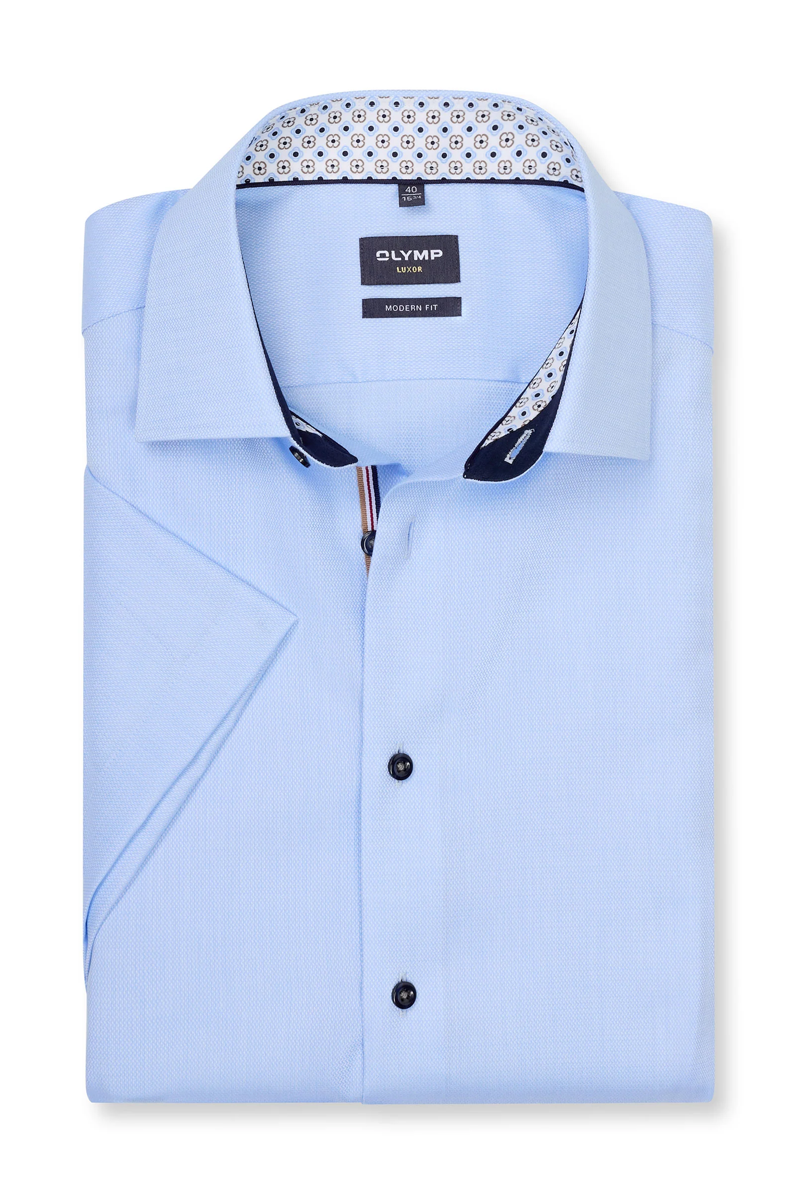 Luxor Modern Fit Plain Short Sleeve Shirt with Geo Trim - Light Blue