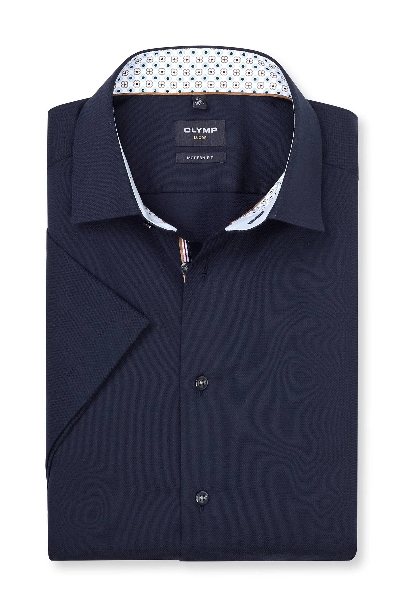 Luxor Modern Fit Plain Short Sleeve Shirt with Geo Trim - Navy