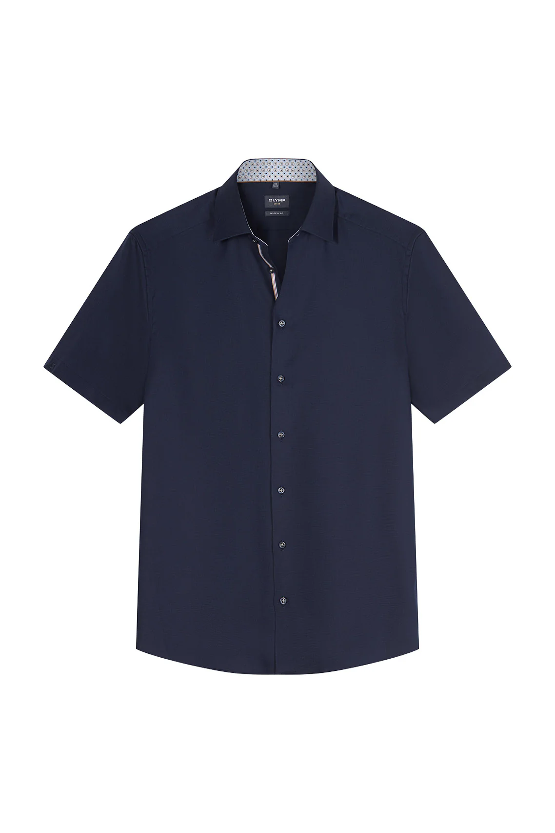 Luxor Modern Fit Plain Short Sleeve Shirt with Geo Trim - Navy - Image 2