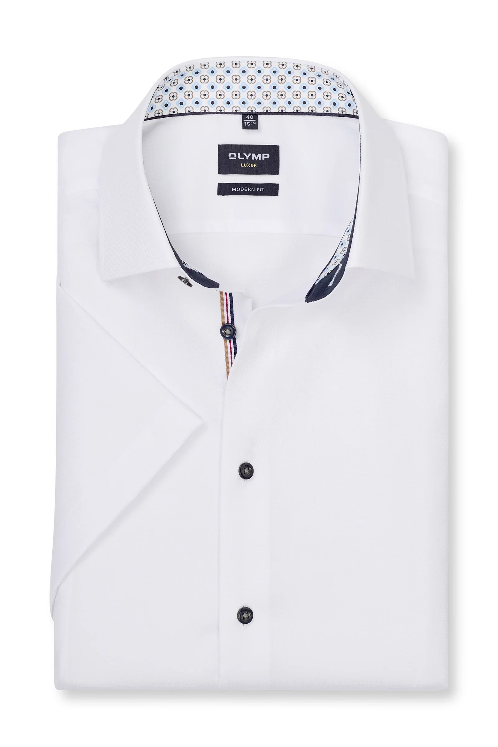 Luxor Modern Fit Plain Short Sleeve Shirt with Geo Trim - White