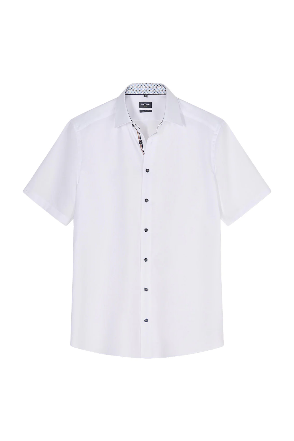 Luxor Modern Fit Plain Short Sleeve Shirt with Geo Trim - White - Image 2