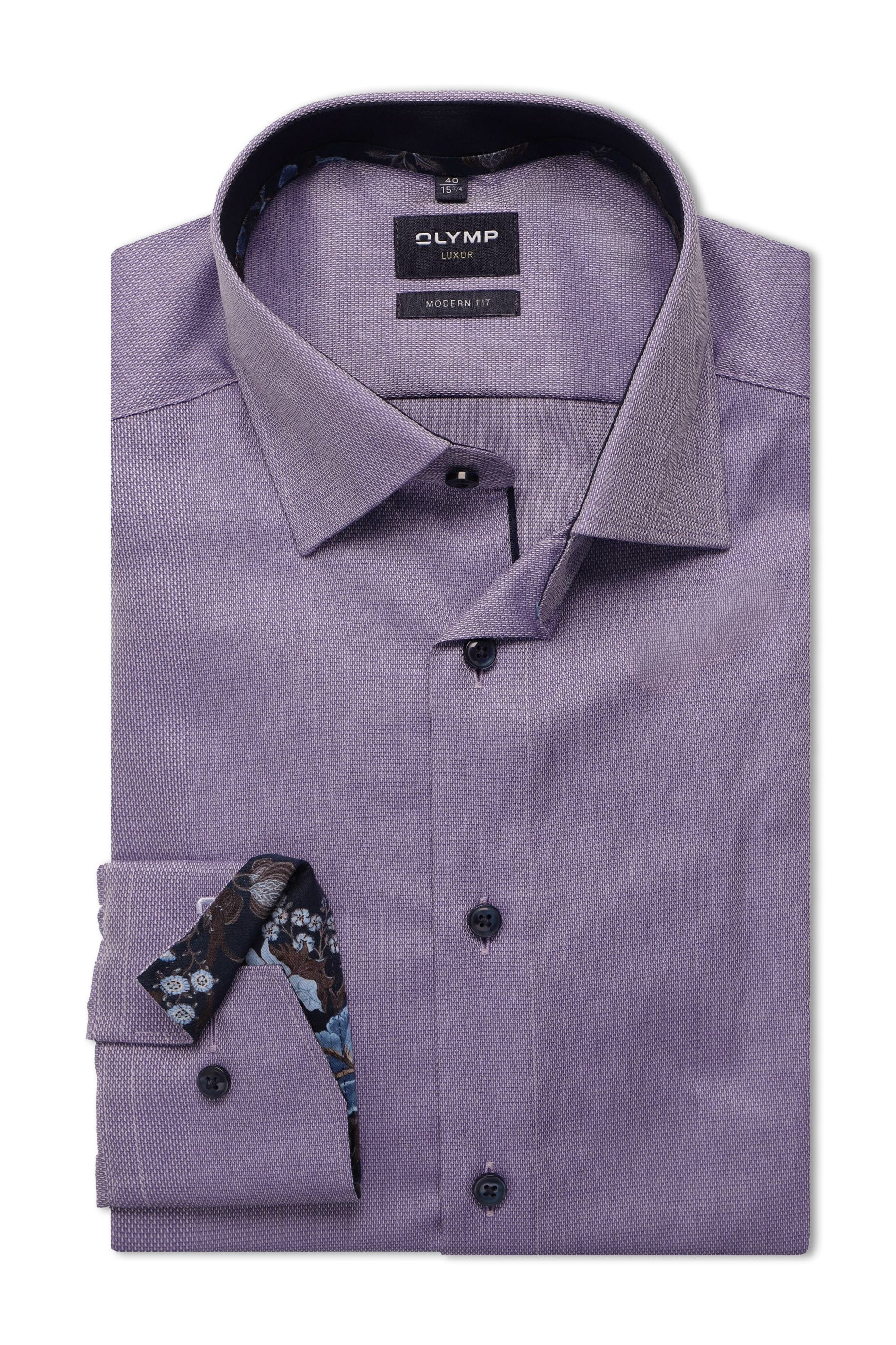 Luxor Modern Fit Royal Oxford No Pocket Shirt with Trim - Violet