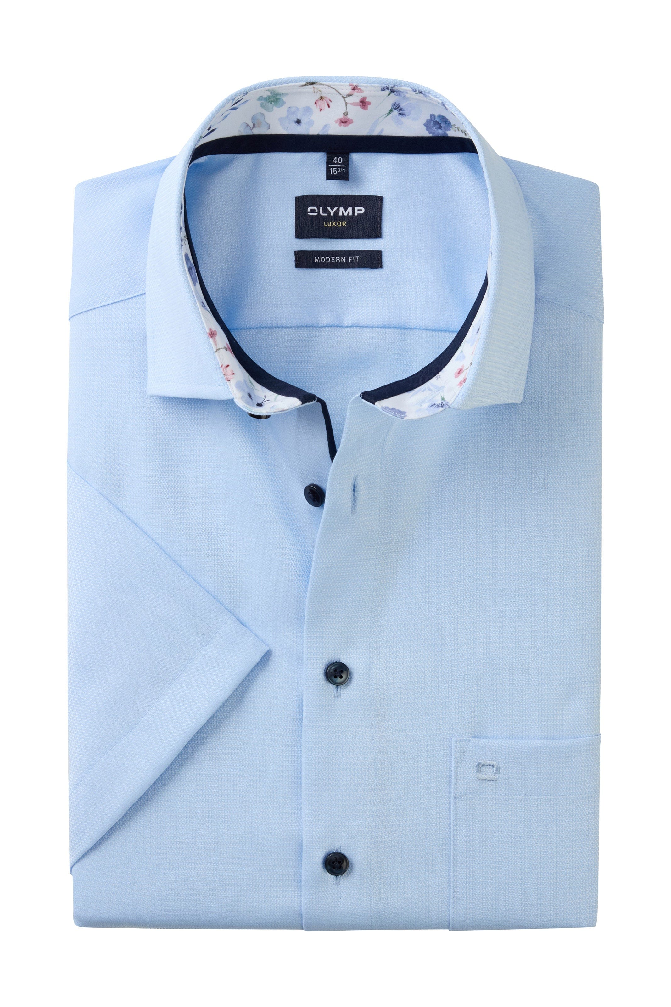 Luxor Modern Fit Short Sleeve Shirt with Trim - Blue