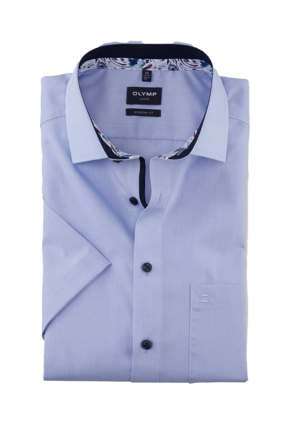 Luxor Modern Fit Short Sleeve Shirt with Trim - Blue