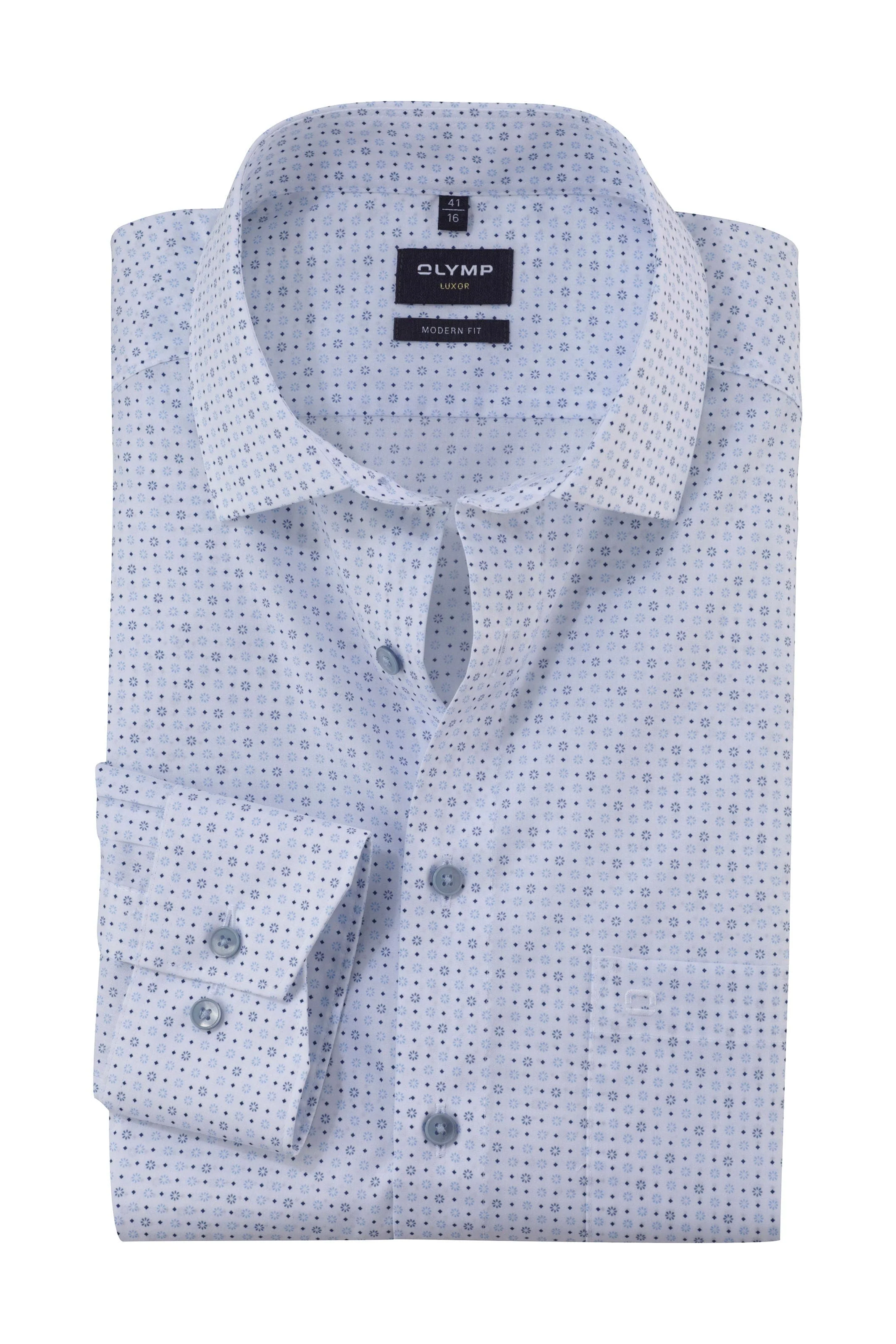 Luxor Modern Fit Small Print Shirt - White/Blue