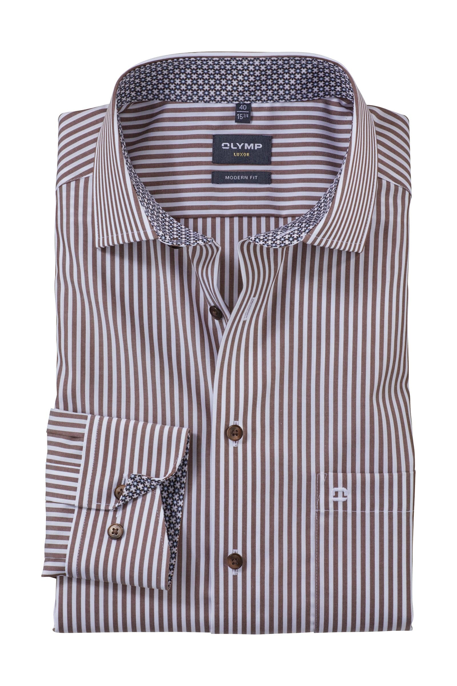 Luxor Modern Fit Stripe with Trim - White/Brown