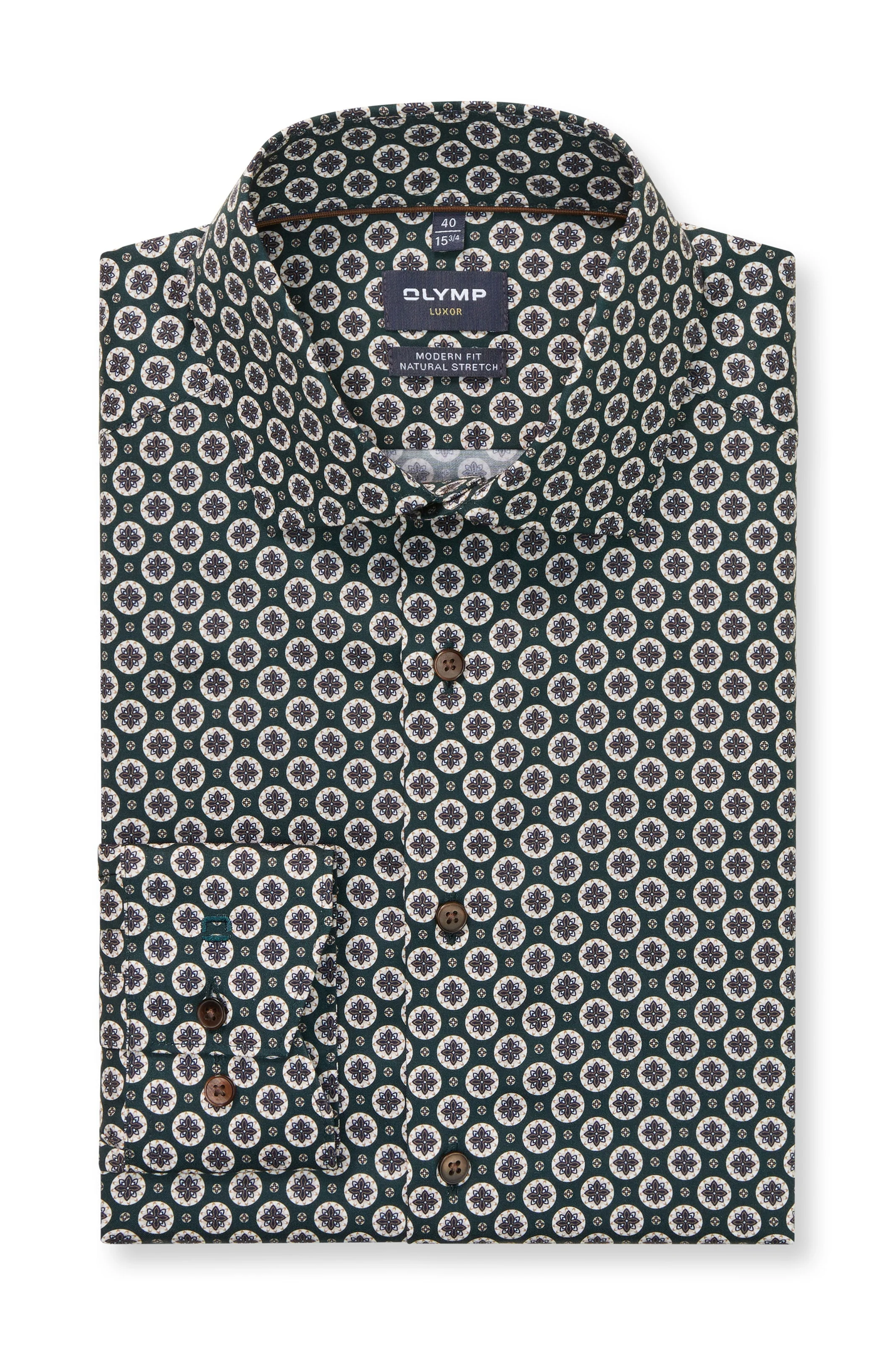 Luxor Modern Fit Tile Print Long Sleeve Shirt - Dark Green
