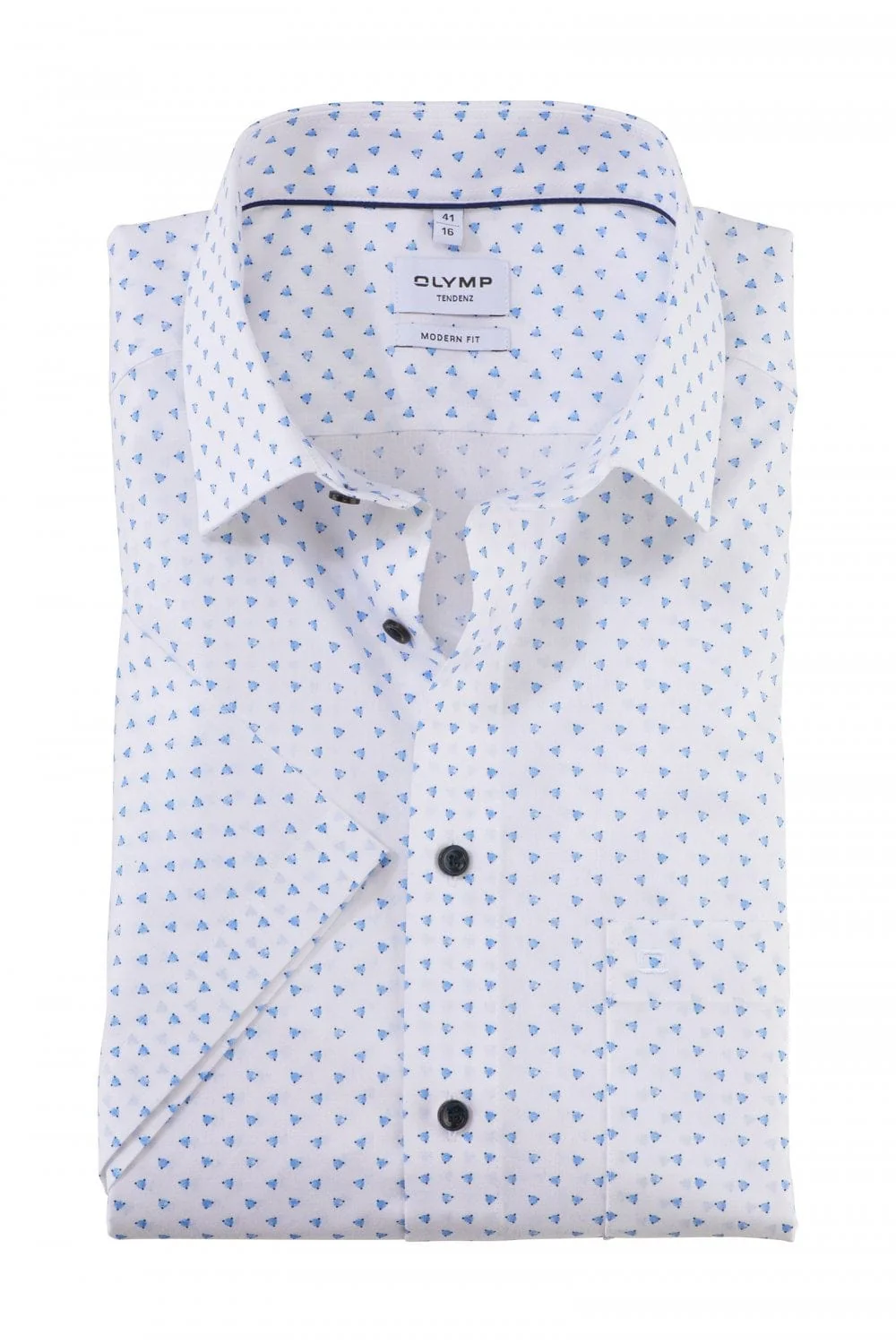 Tendenz Modern Fit Tri-Spot Short Sleeve Shirt - White/Blue