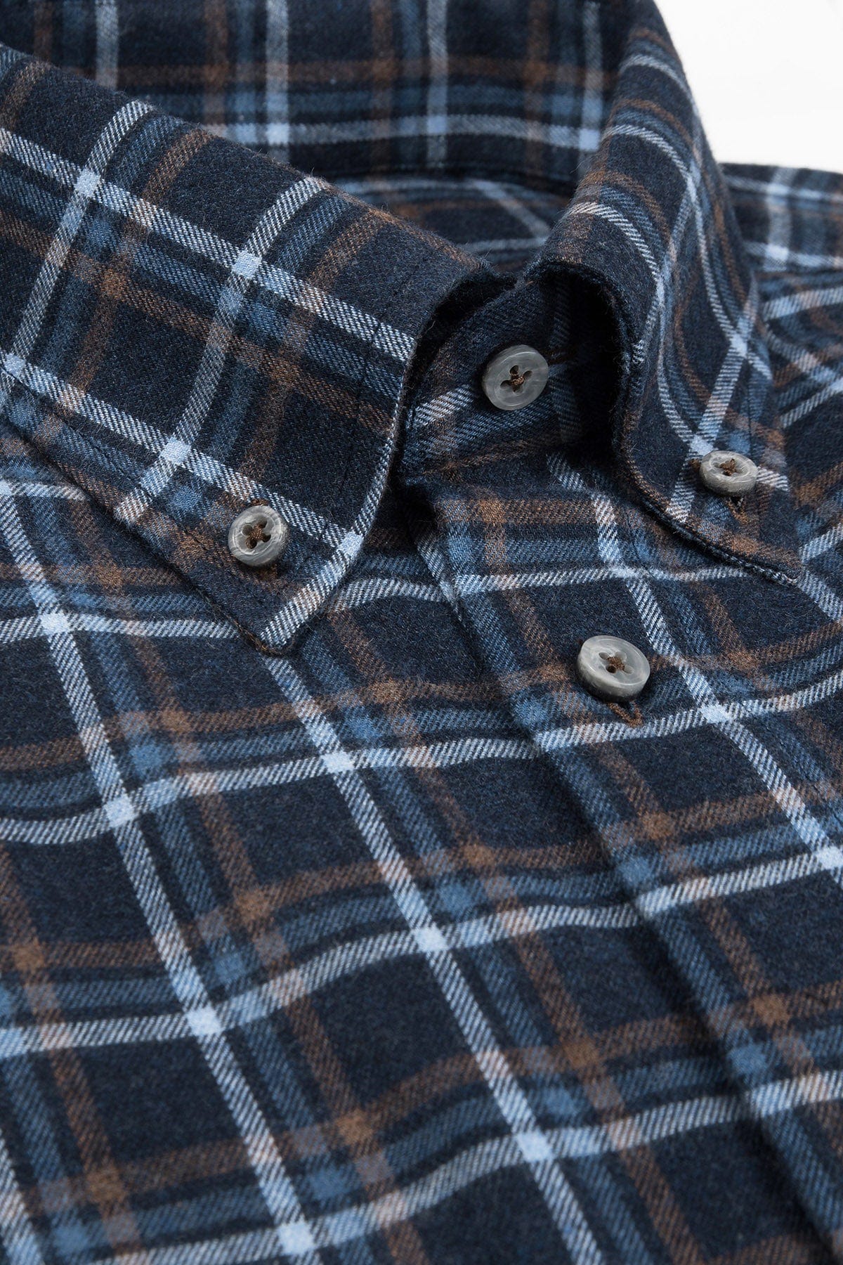 Flannel Cotton/Wool Shirt - Indigo Blue Check - Image 4