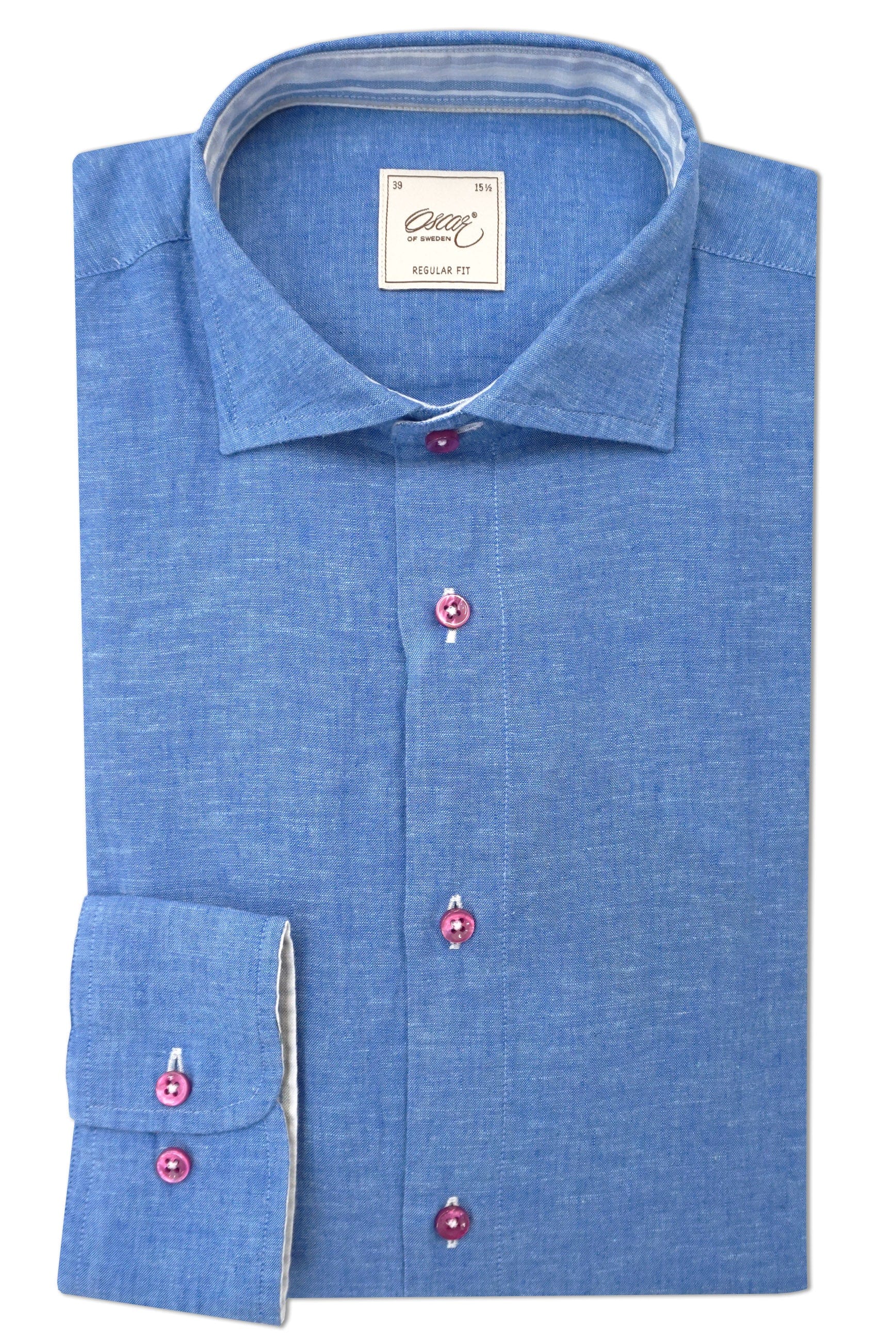 Plain Linen Blend Regular Fit Shirt - Blue