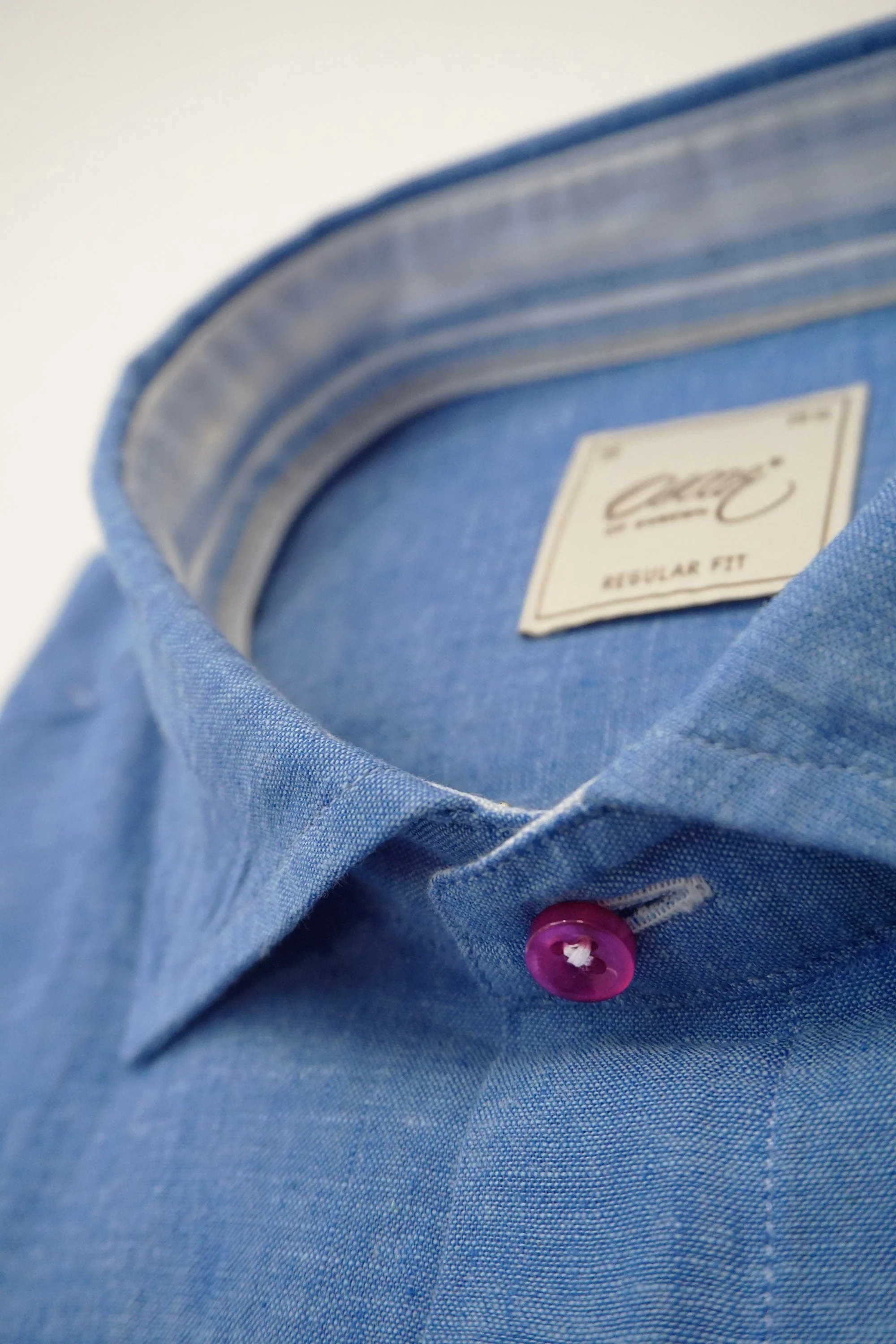 Plain Linen Blend Regular Fit Shirt - Blue - Image 2
