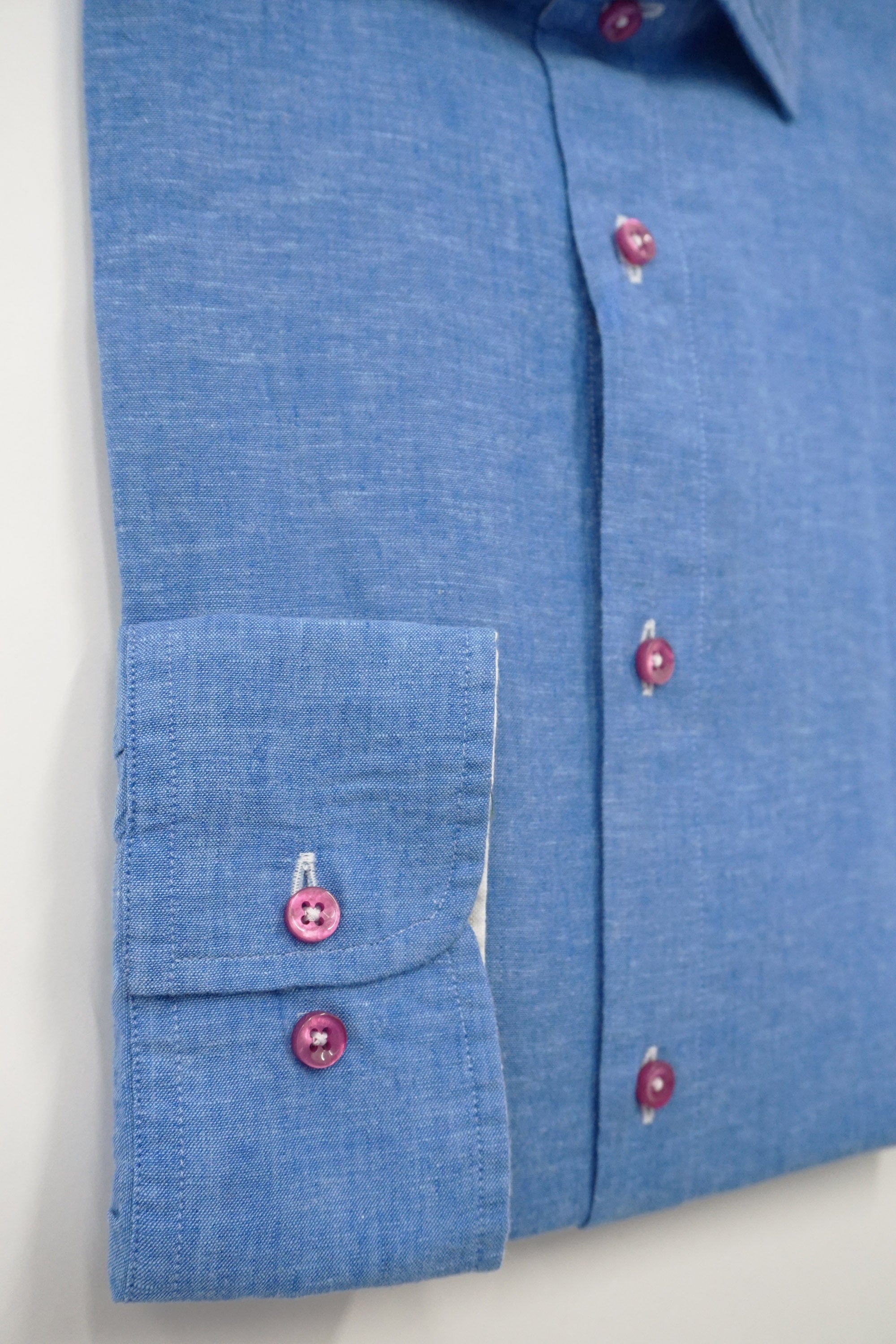 Plain Linen Blend Regular Fit Shirt - Blue - Image 3