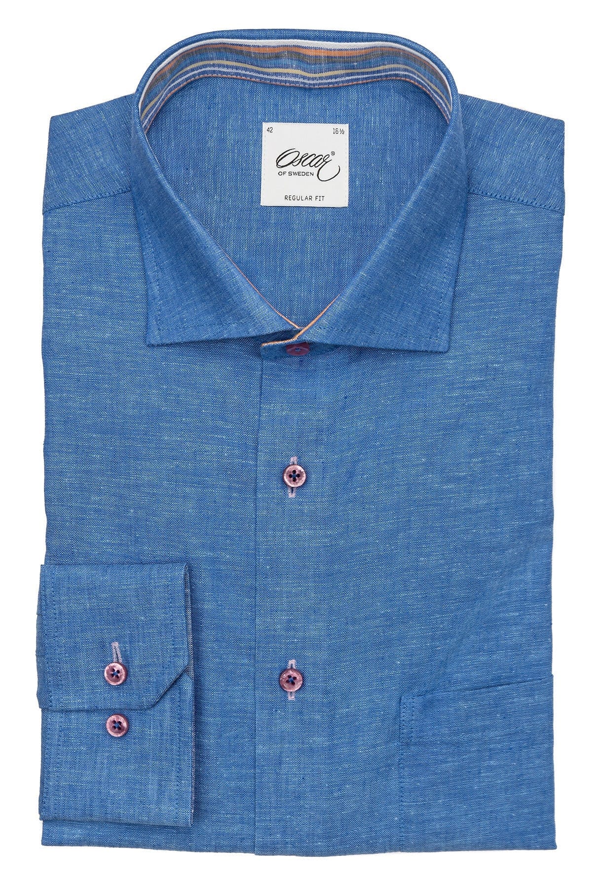 Plain Linen Blend Regular Fit Shirt - Dark Blue