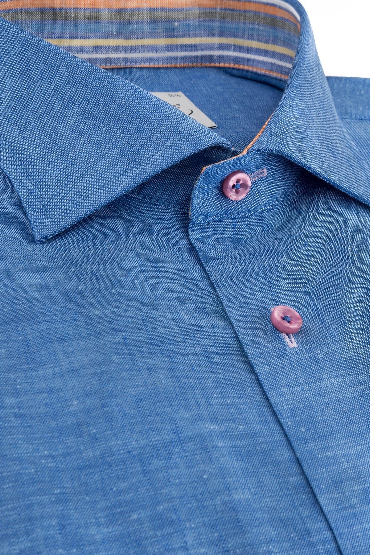Plain Linen Blend Regular Fit Shirt - Dark Blue - Image 2