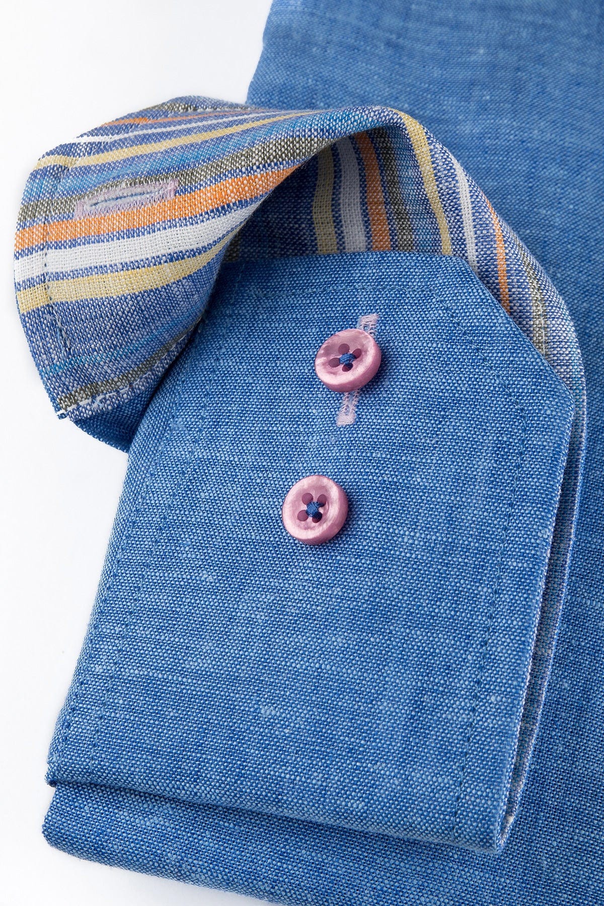 Plain Linen Blend Regular Fit Shirt - Dark Blue - Image 3