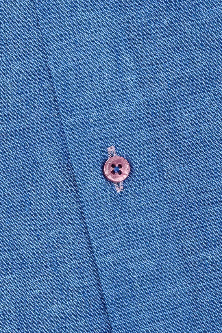 Plain Linen Blend Regular Fit Shirt - Dark Blue - Image 4