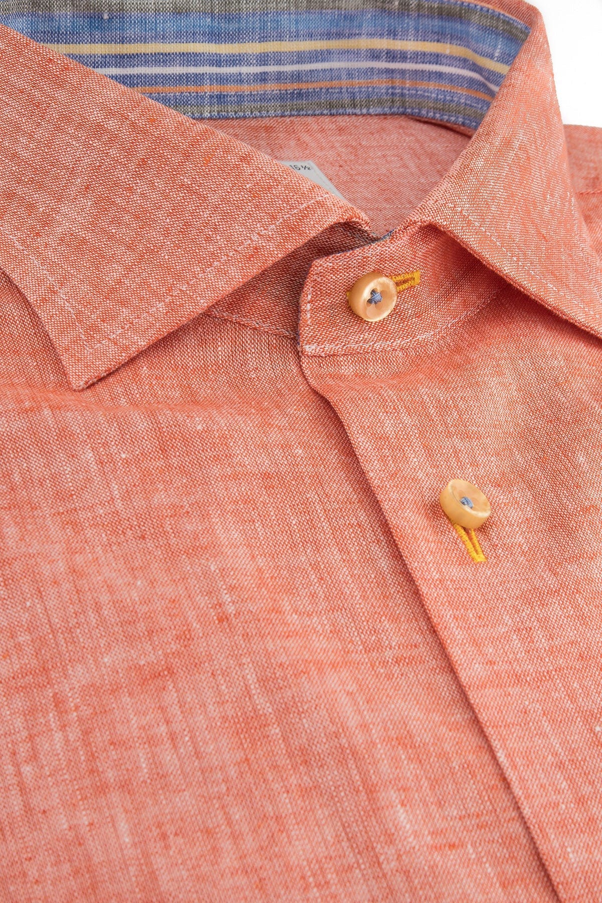 Plain Linen Blend Regular Fit Shirt - Orange - Image 3