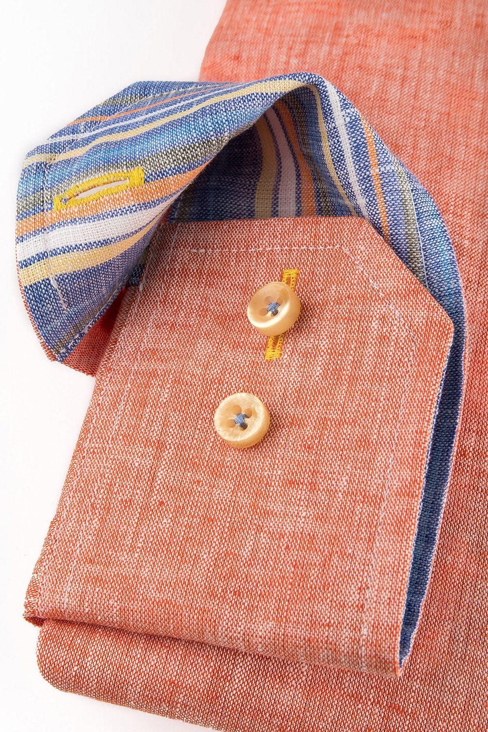 Plain Linen Blend Regular Fit Shirt - Orange - Image 4