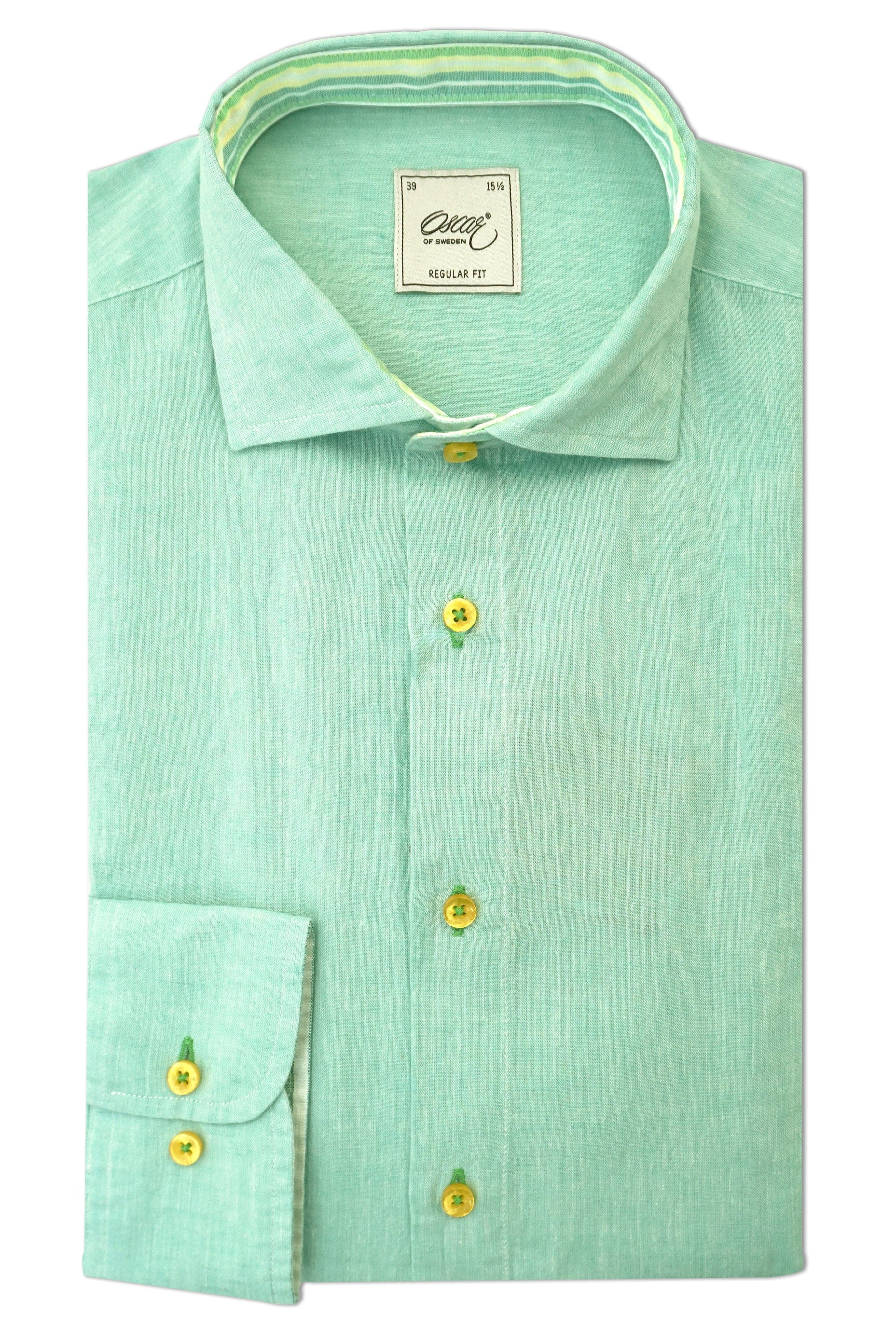 Plain Linen Blend Regular Fit Shirt - Soft Turquoise
