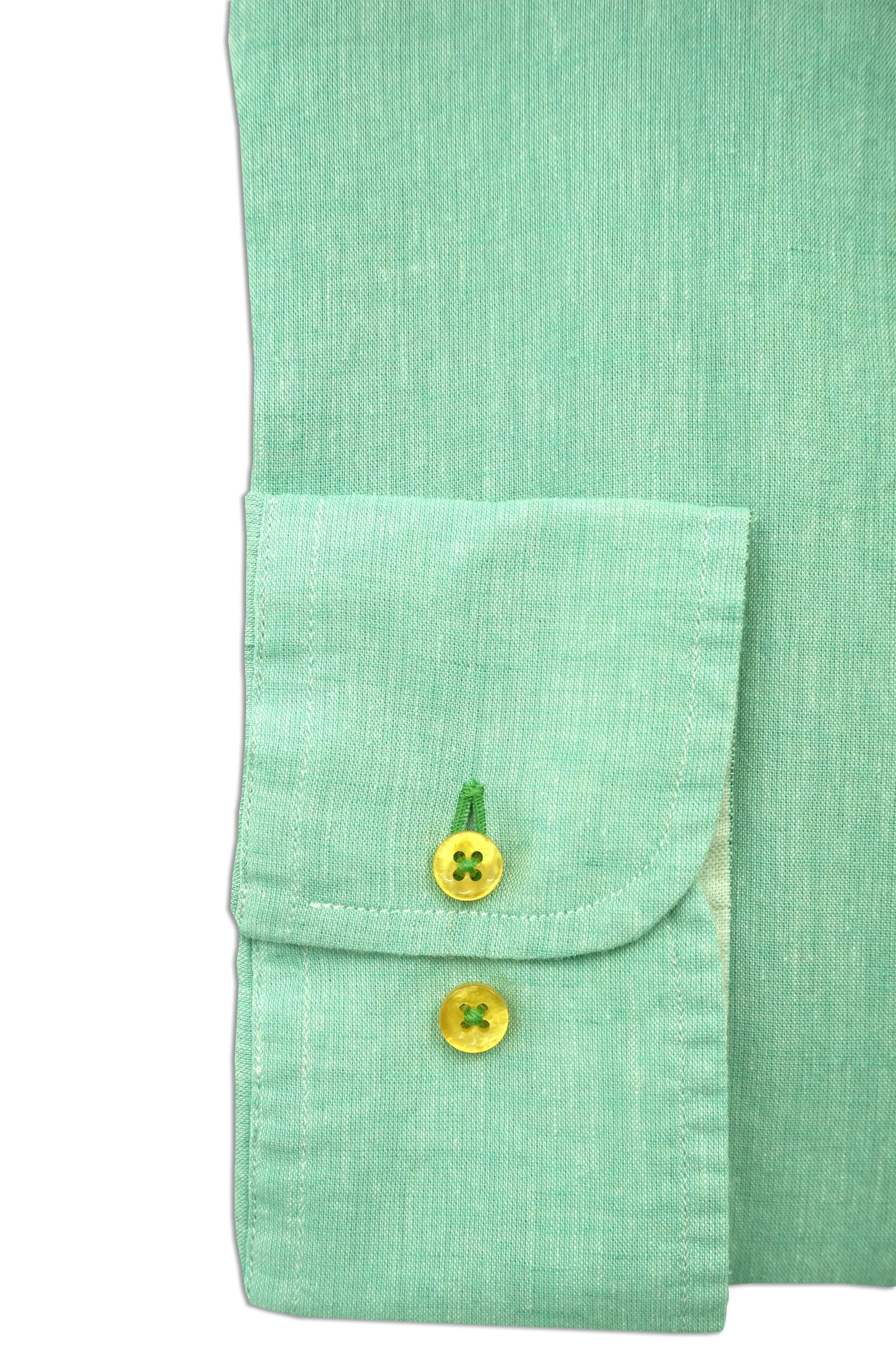 Plain Linen Blend Regular Fit Shirt - Soft Turquoise - Image 2