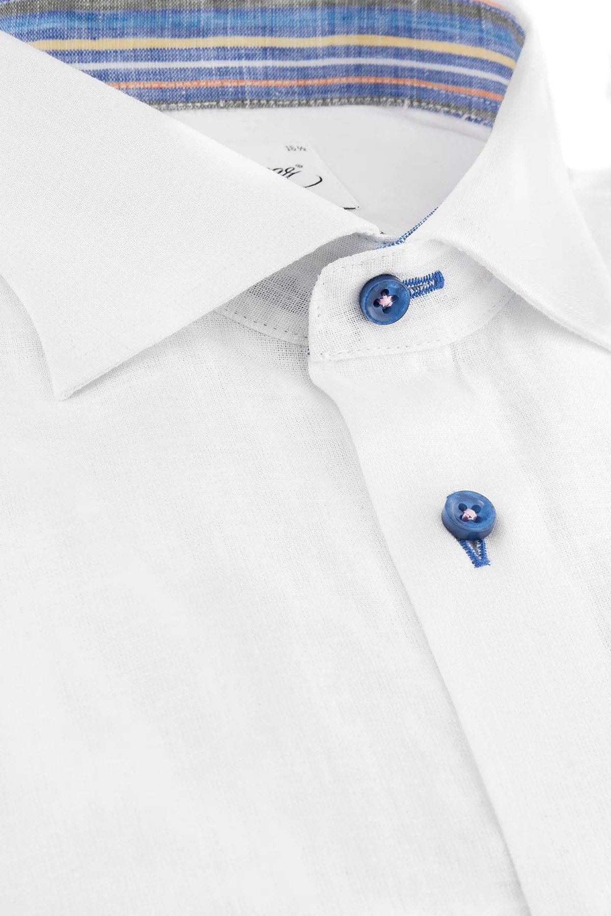 Plain Linen Blend Regular Fit Shirt - White - Image 3