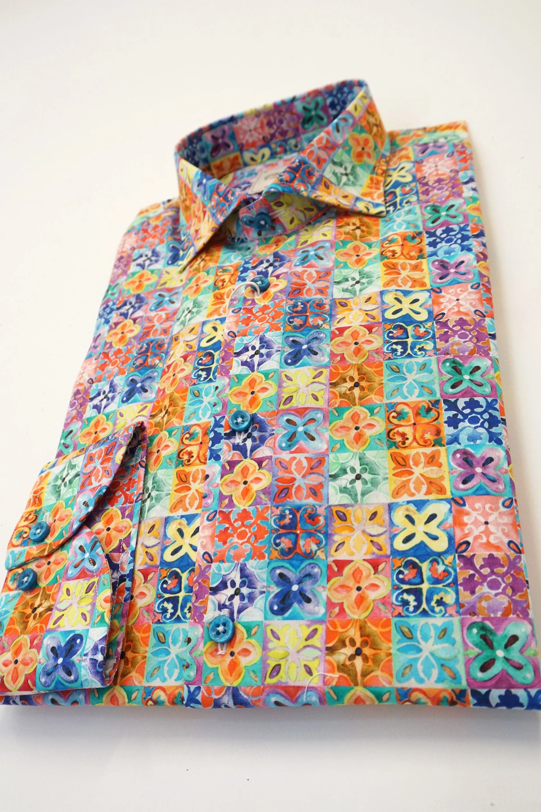 Pure Cotton Bright Tile Print Shirt - Multi - Image 2