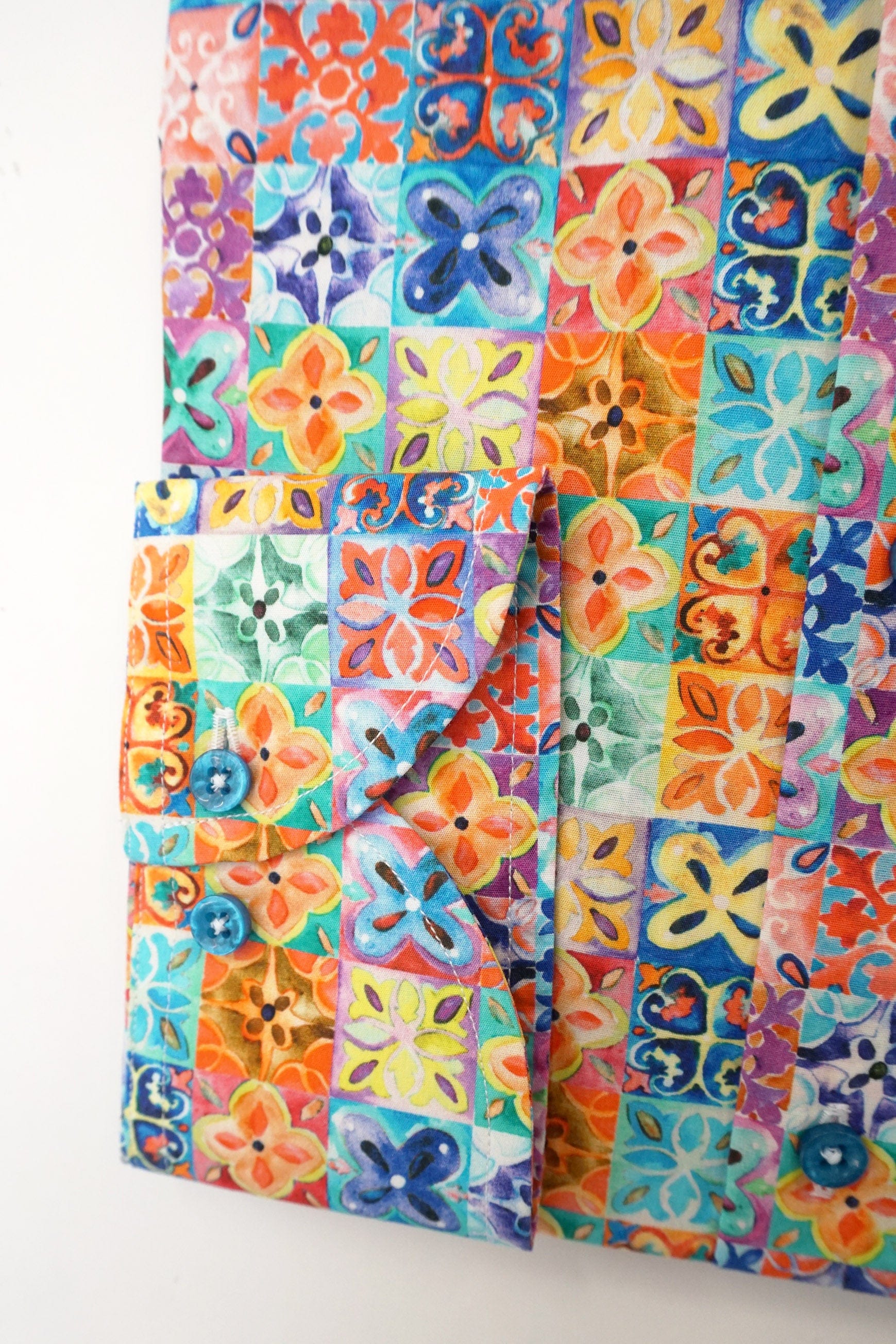 Pure Cotton Bright Tile Print Shirt - Multi - Image 3