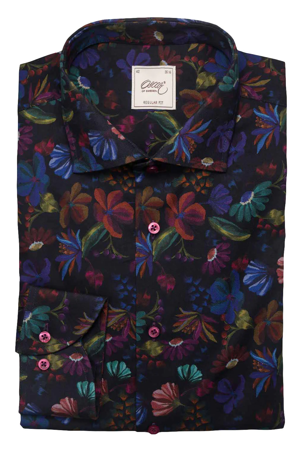 Pure Cotton Dark Floral Shirt with Trim - Indigo Blue