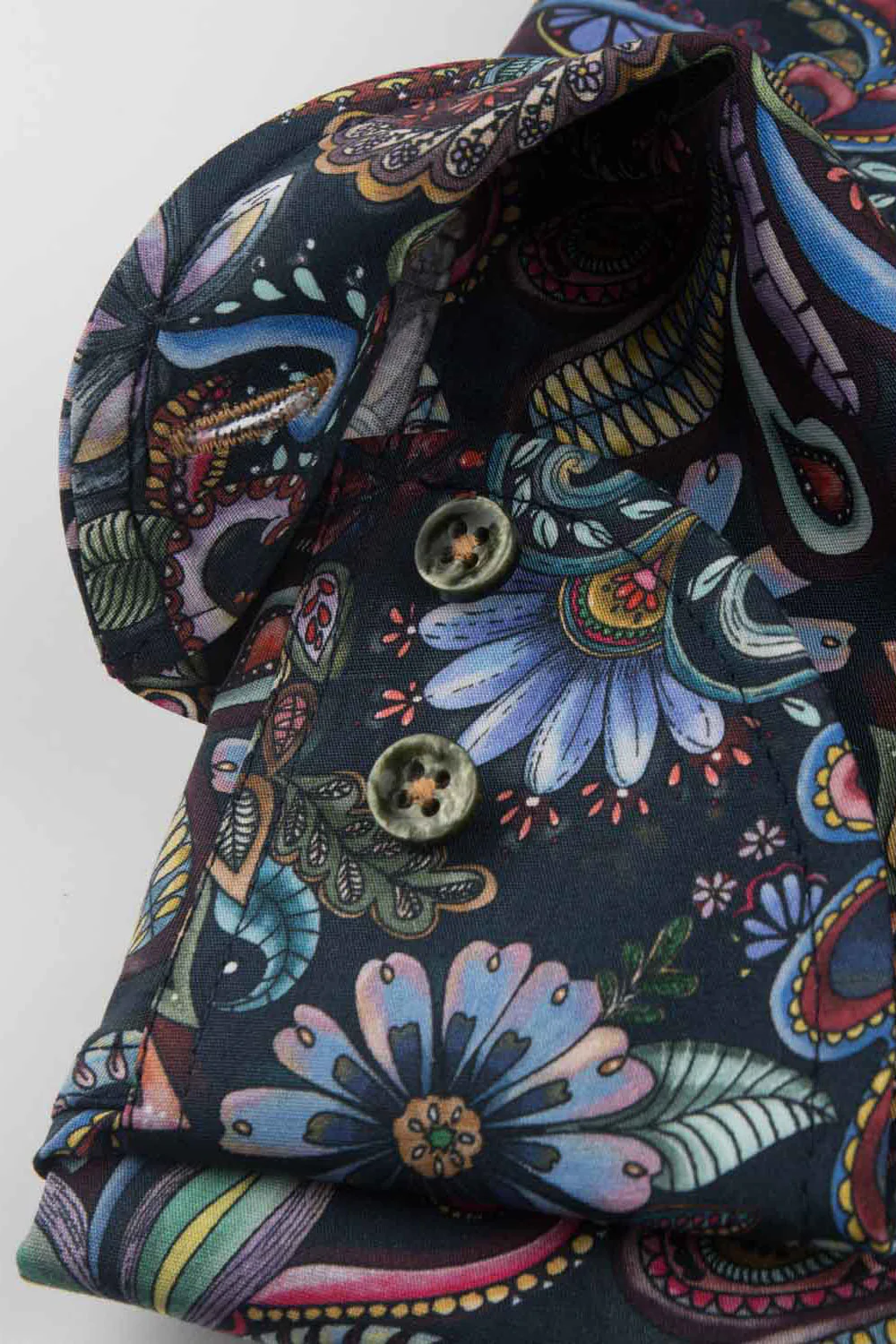 Pure Cotton Floral Shirt - Dark Indigo - Image 3