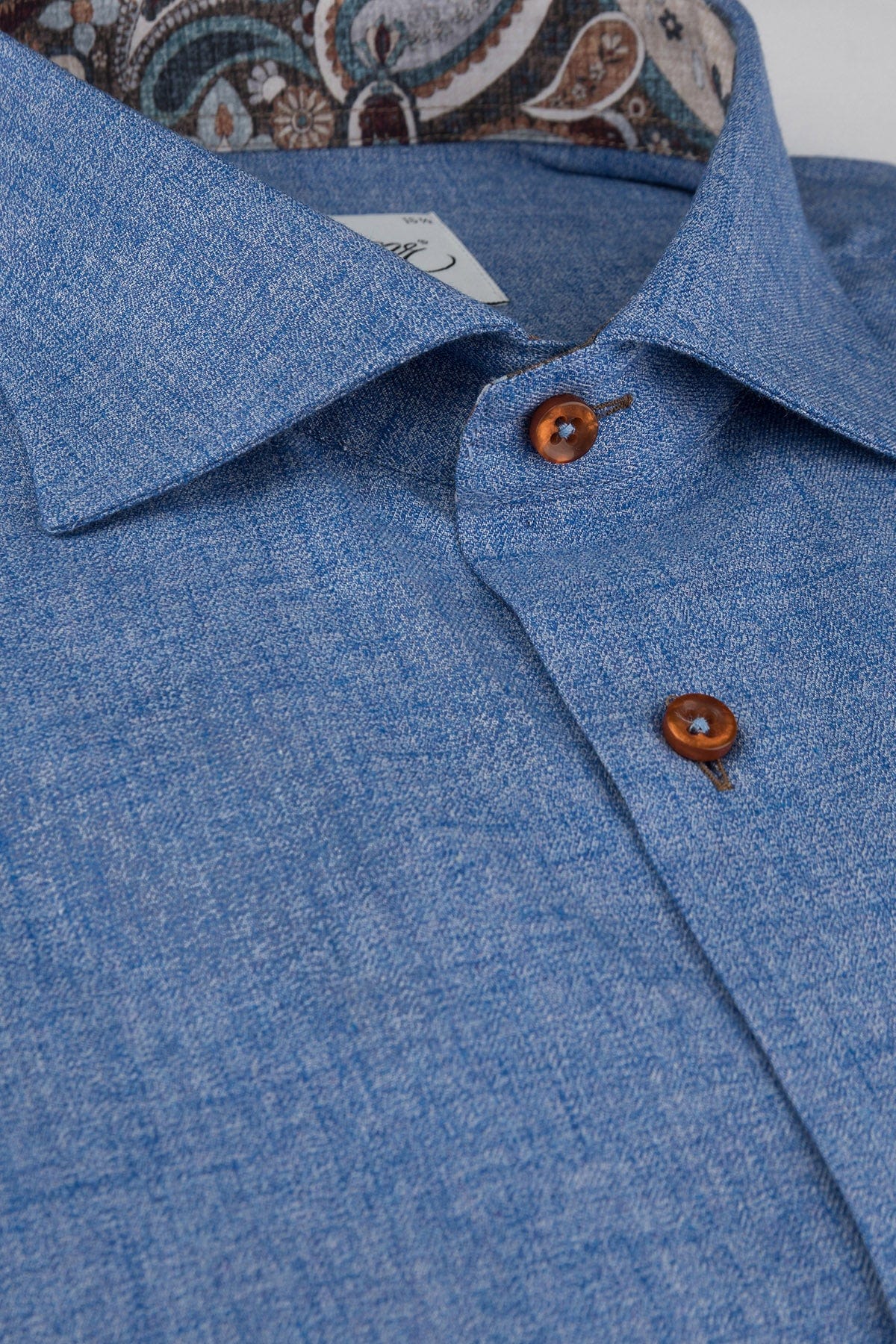Pure Cotton Melange Shirt - Riviera Blue Plain - Image 5