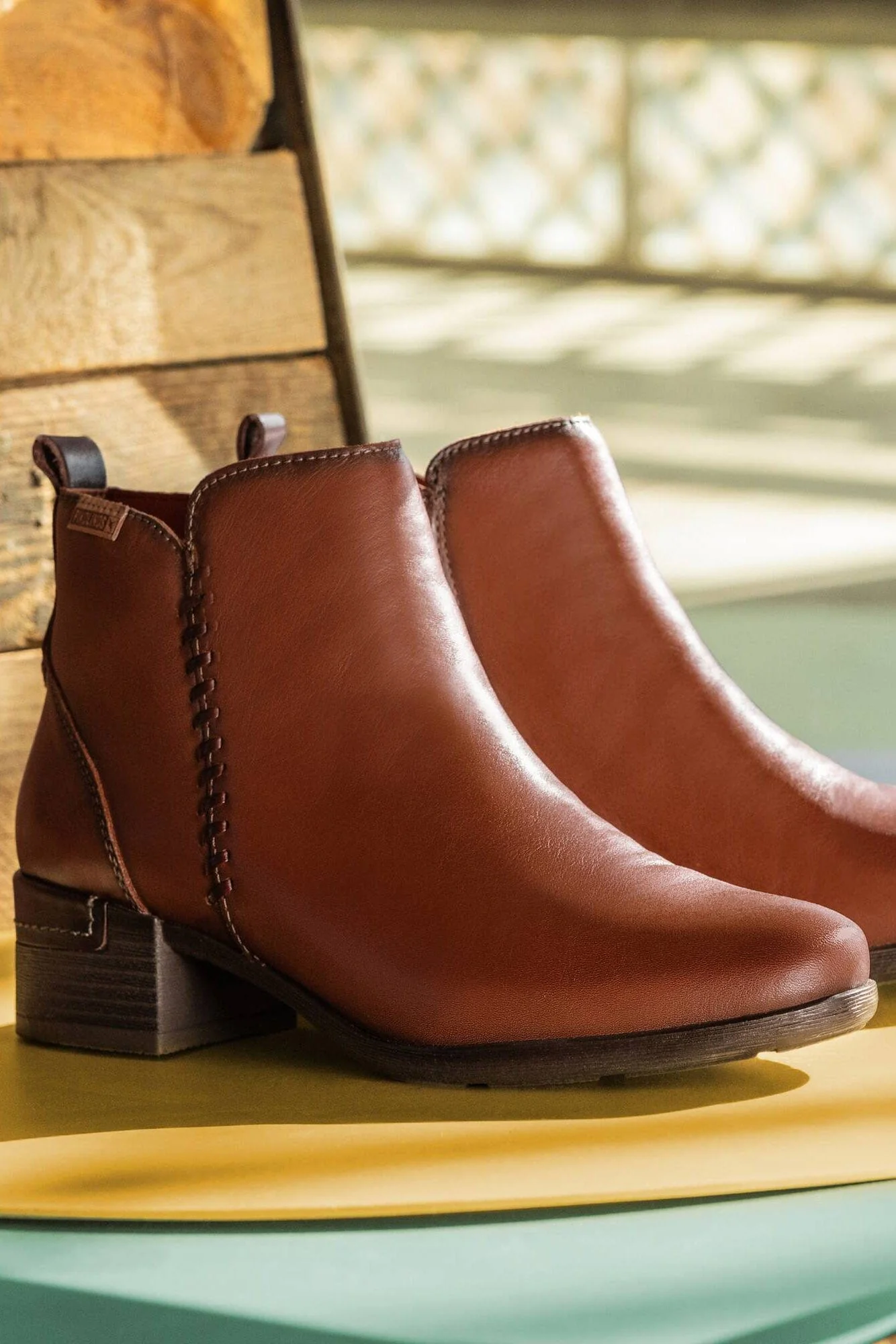 Malaga Leather Mid Heel Ankle Boots - Chocolate - Image 3