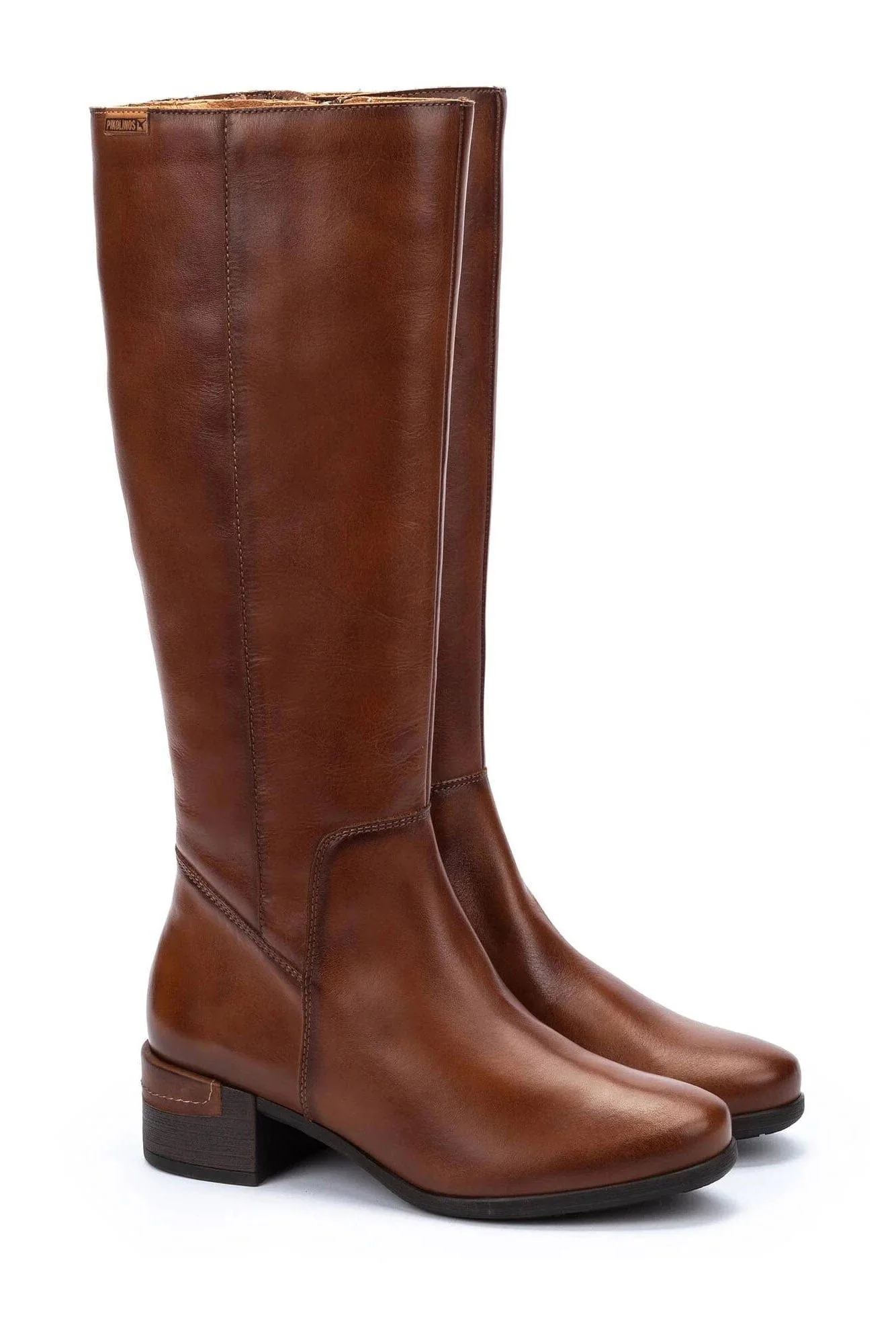Malaga Leather Mid Heel Tall Boots - Chocolate - Image 4