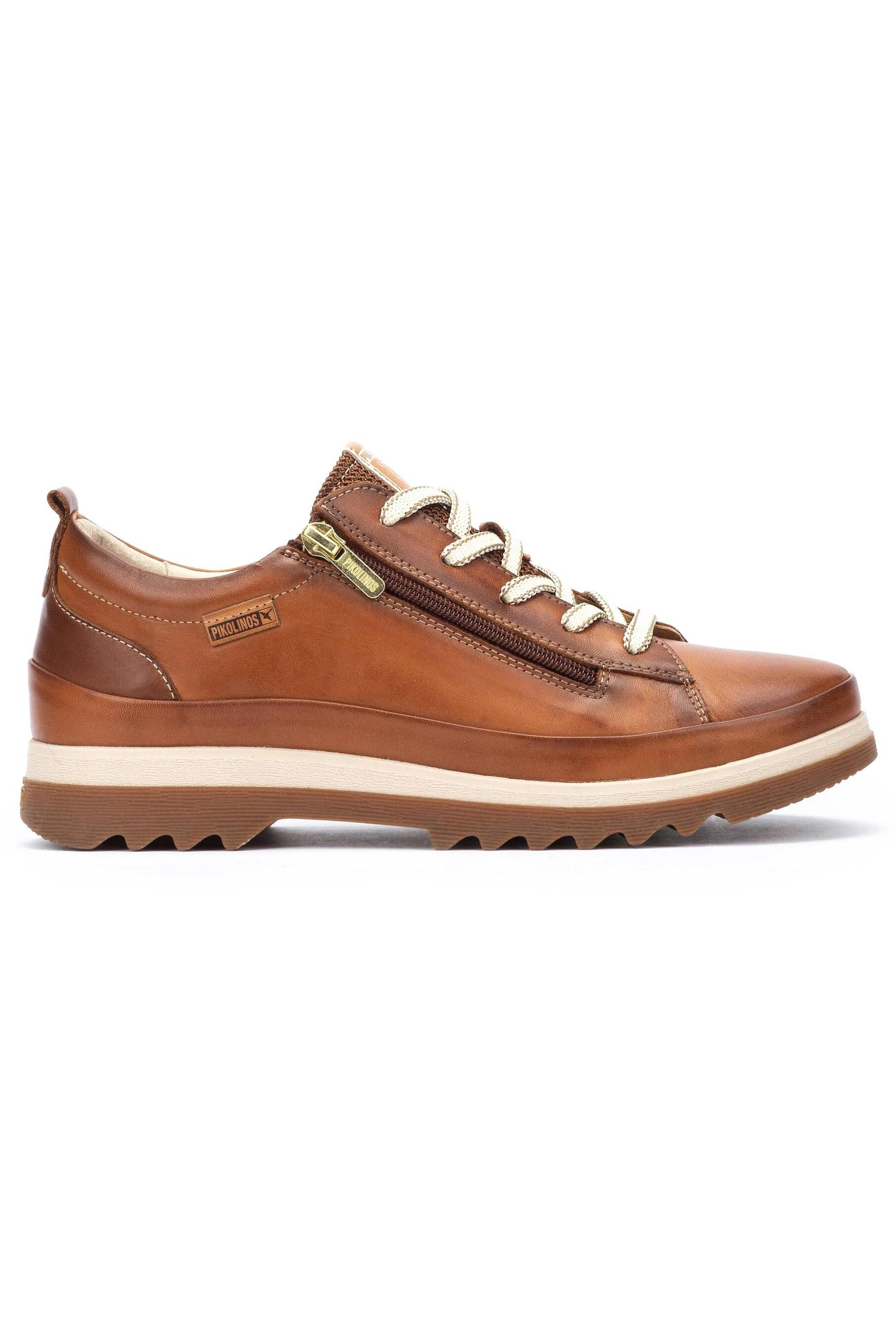 Vigo Leather Trainers with Lace and Zip - Brandy