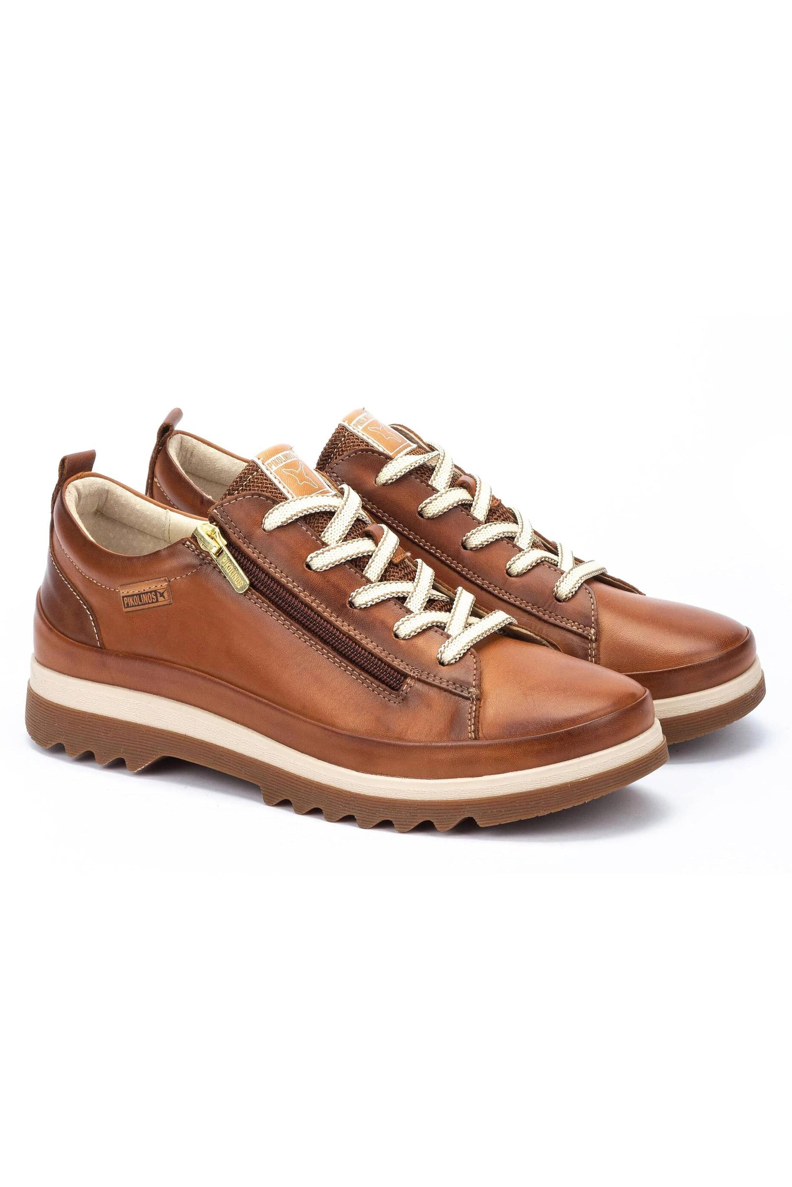 Vigo Leather Trainers with Lace and Zip - Brandy - Image 3