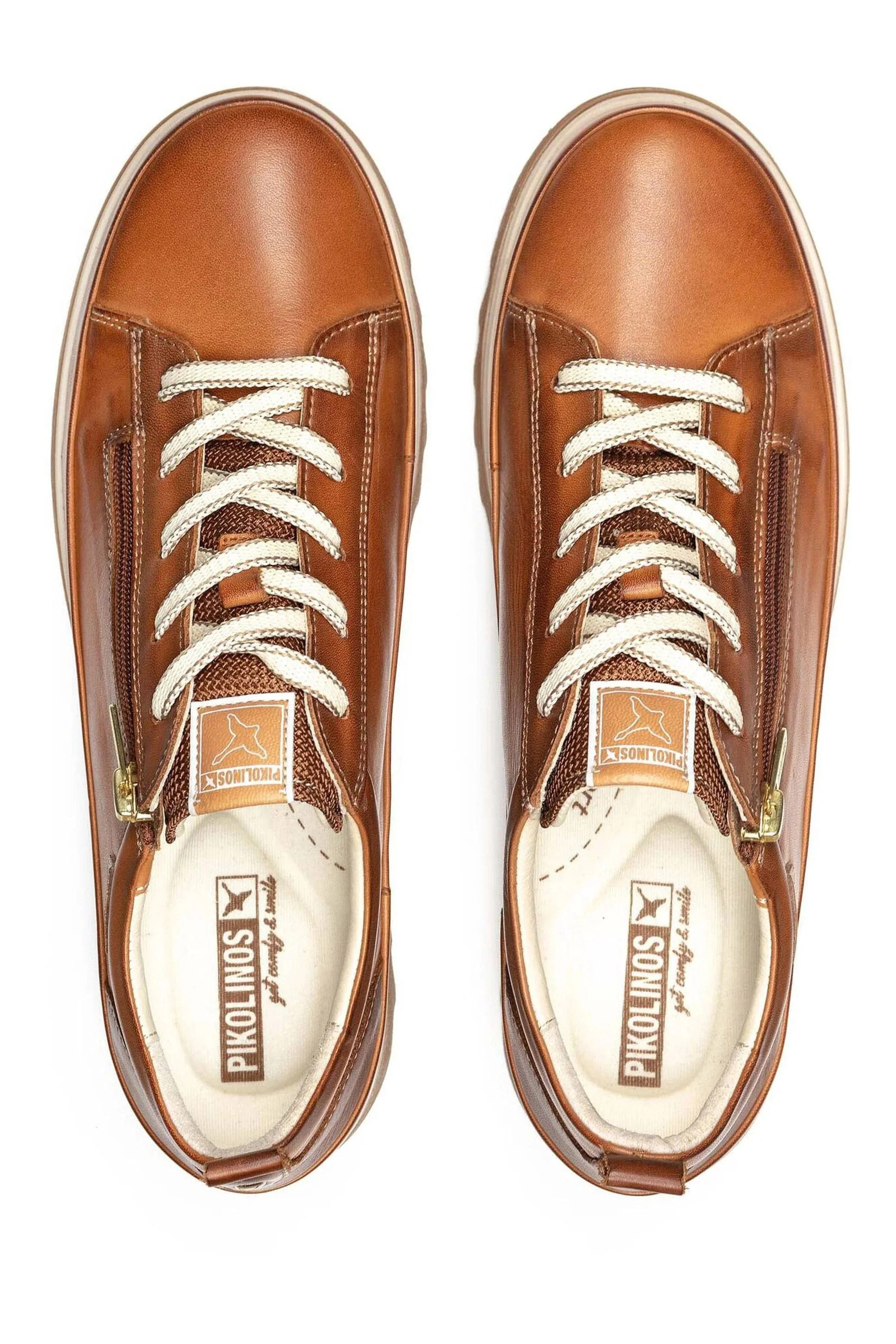 Vigo Leather Trainers with Lace and Zip - Brandy - Image 7