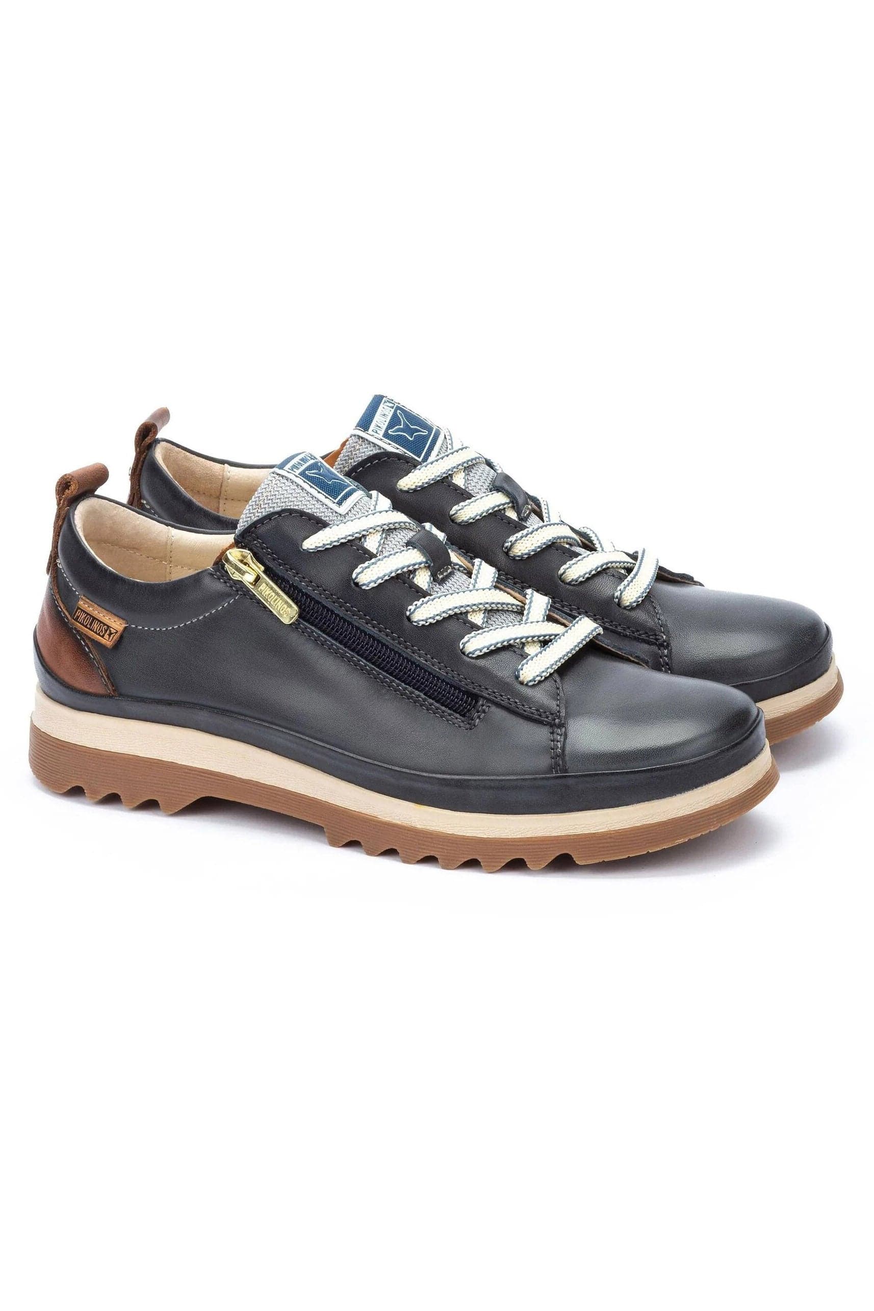 Vigo Leather Trainers with Lace and Zip - Ocean - Image 2