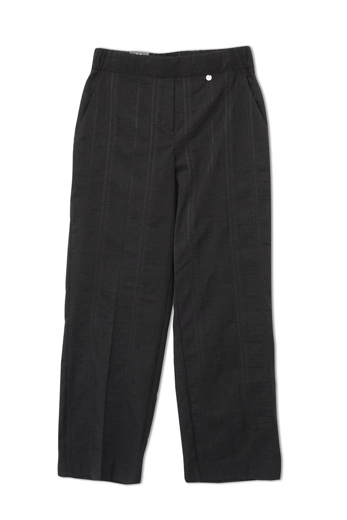 Anna 09 Seersucker Cotton Blend Ankle Grazer Trousers - Black