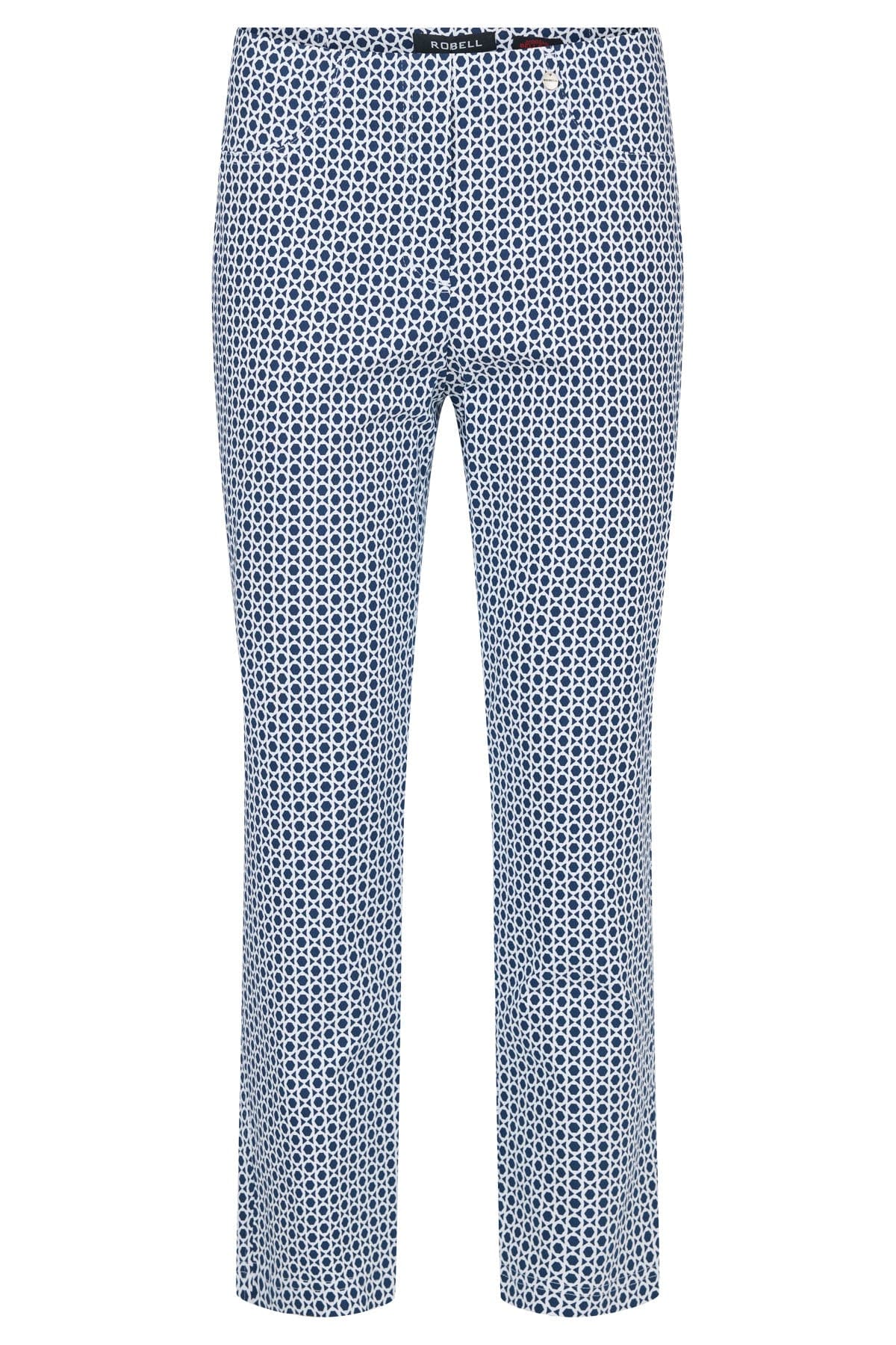 Bella 09 Geo Print Ankle Grazer Trousers - Navy
