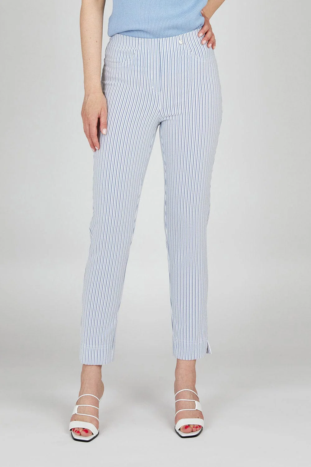 Bella 09 Seersucker Stripe Ankle Grazer Trousers - Liberty Blue - Image 3