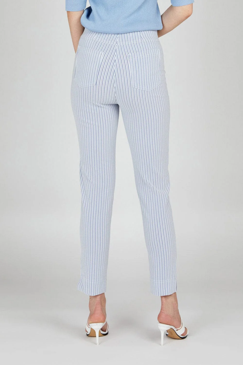 Bella 09 Seersucker Stripe Ankle Grazer Trousers - Liberty Blue - Image 4